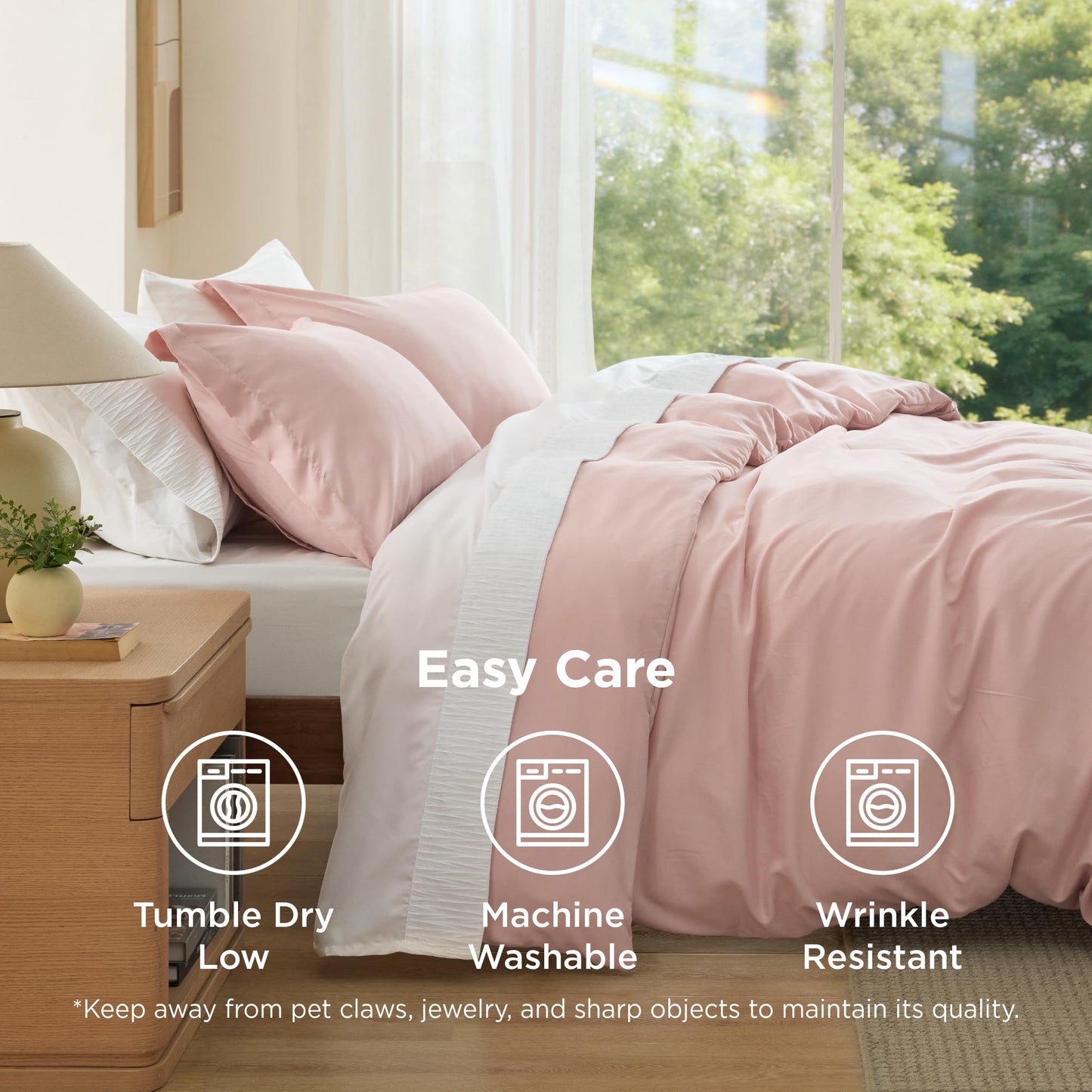 Bedsure Duvet Cover Queen Size - Soft Double Brushed Bedding Set for Kids & Adults, Zipper Closure, 3 Pieces, Includes 1 Duvet Cover (90"x90") & 2 Pillow Shams, NO Comforter, Blush Pink