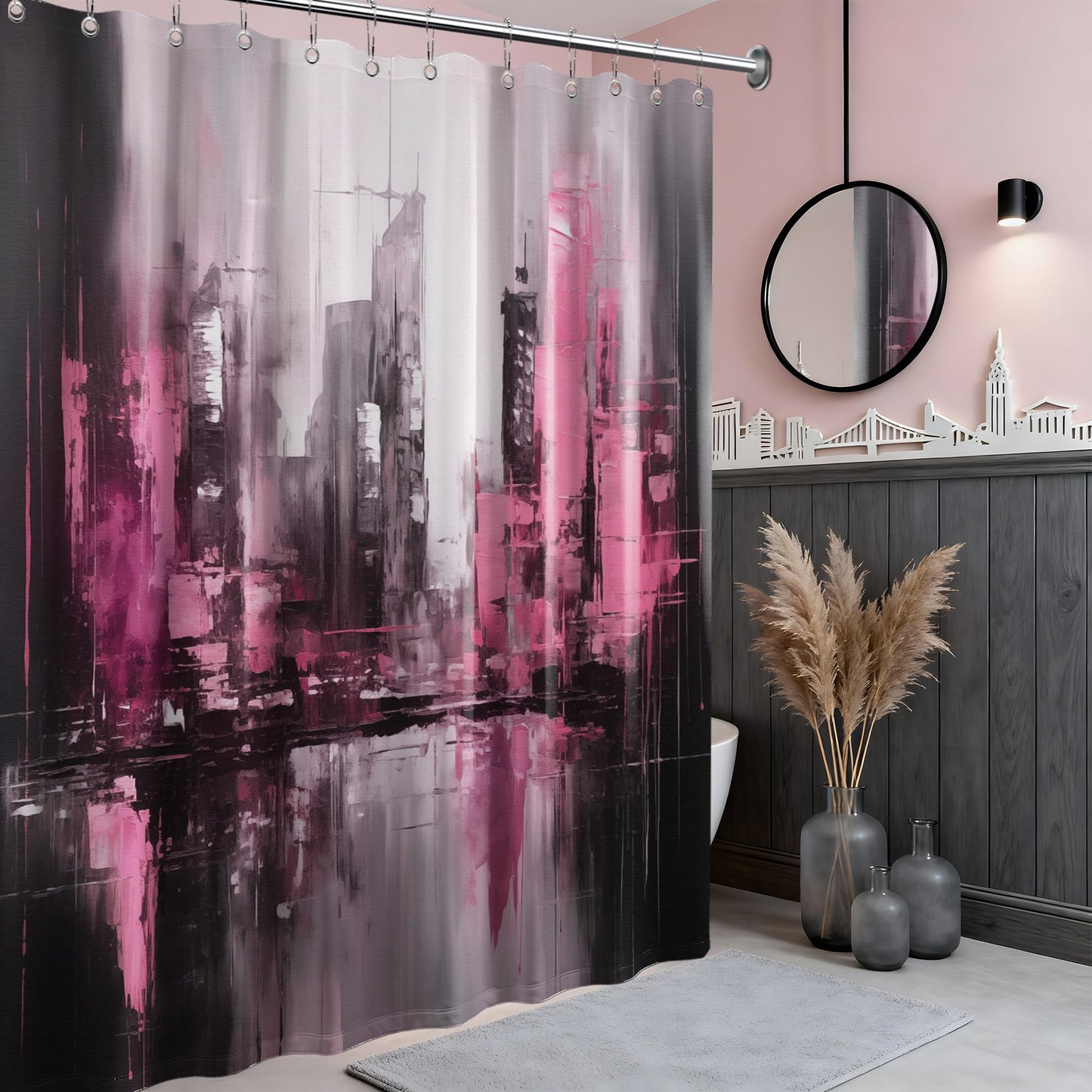 dueeia Pink and Black Shower Curtain, Hot Pink and Black, 70 x 72 inch