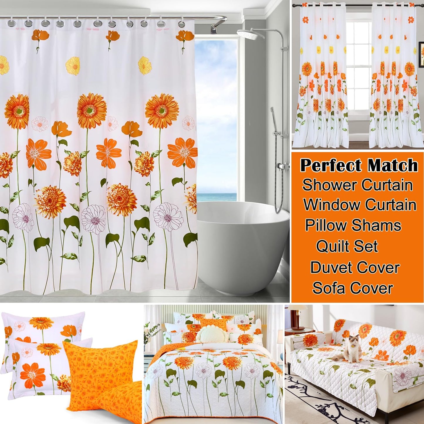 EVENHUG Twin Comforter Set 7 Pieces Lightweight Soft Twin Size Comforters for All Season Orange Sunflower Floral Bedding Sets Bed in a Bag with Flat Sheet and Fitted Sheet Pillowcases
