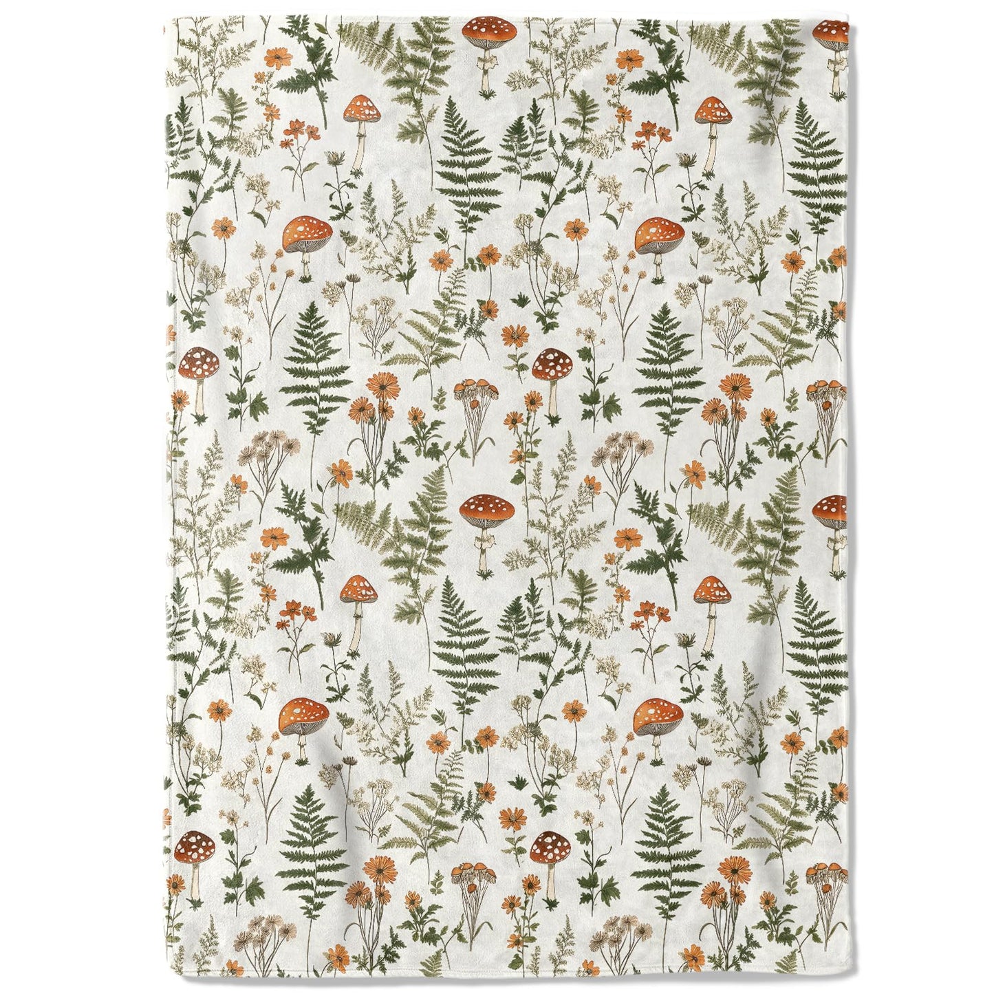 coedoaes Botanical Fleece Blanket - 50x60in Mushroom Fern Wildflower Throw Blankets,Soft Cozy Lightweight, Ideal for Living Room Home Nature Decor and Kids Women Girls Spring Gifts