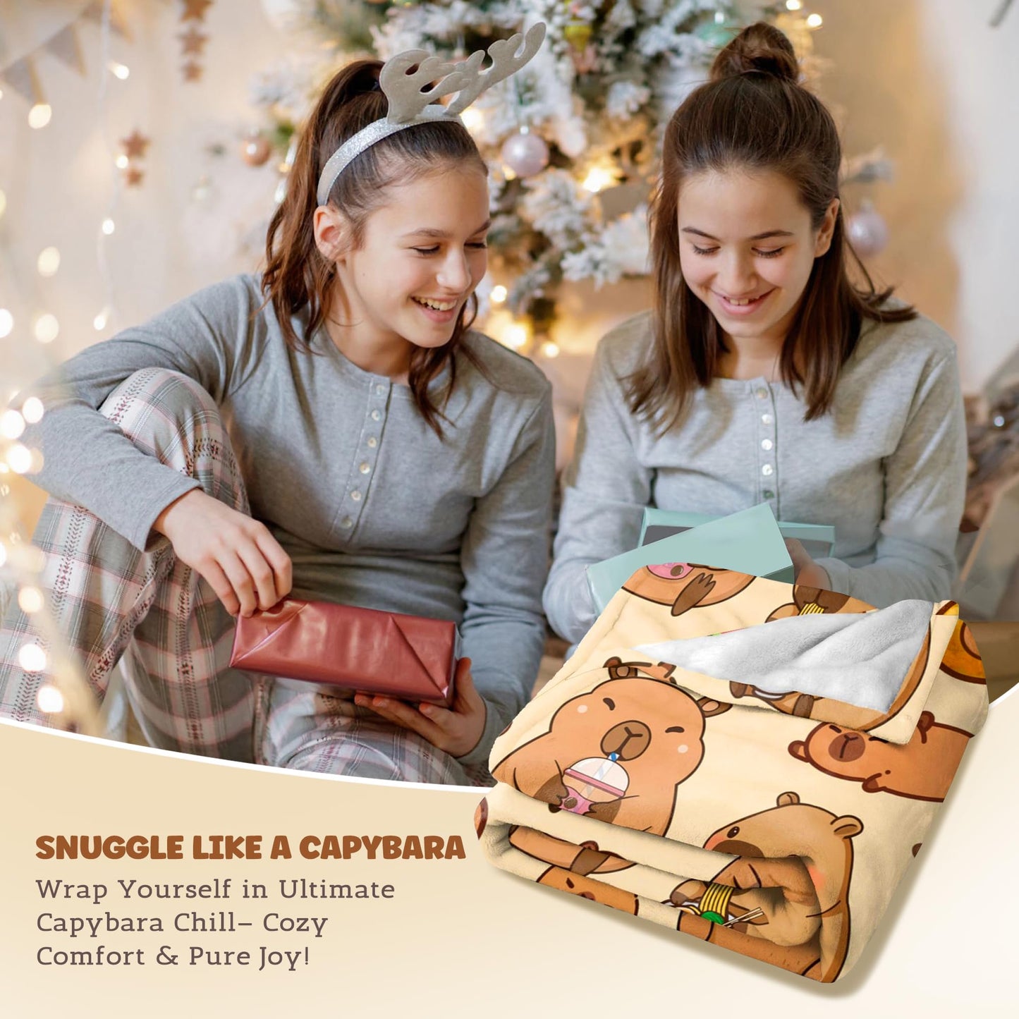 Capybara Gifts Blanket, Soft Flannel Throw for Kids Boys Girls, Cute Animal Plush Gift for Teens Birthday, Cozy Kawaii Stuff Decor for Room Couch Sofa-40x50inches