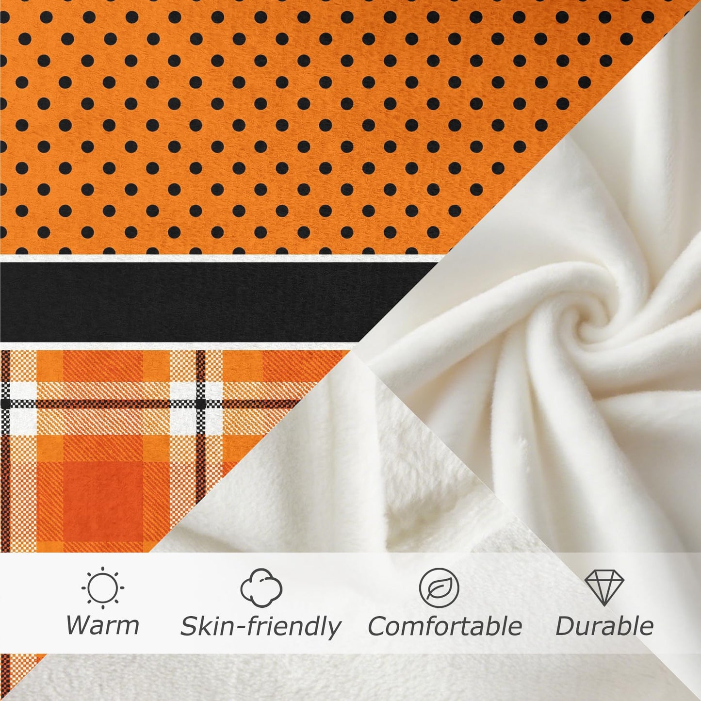 GEDAEUBA Halloween Blanket Soft - Orange Buffalo Check Polka Dot Fleece Blanket Throw, Soft Cozy Blankets & Throws for Couch, Bed, and Sofa, 50x60 inches