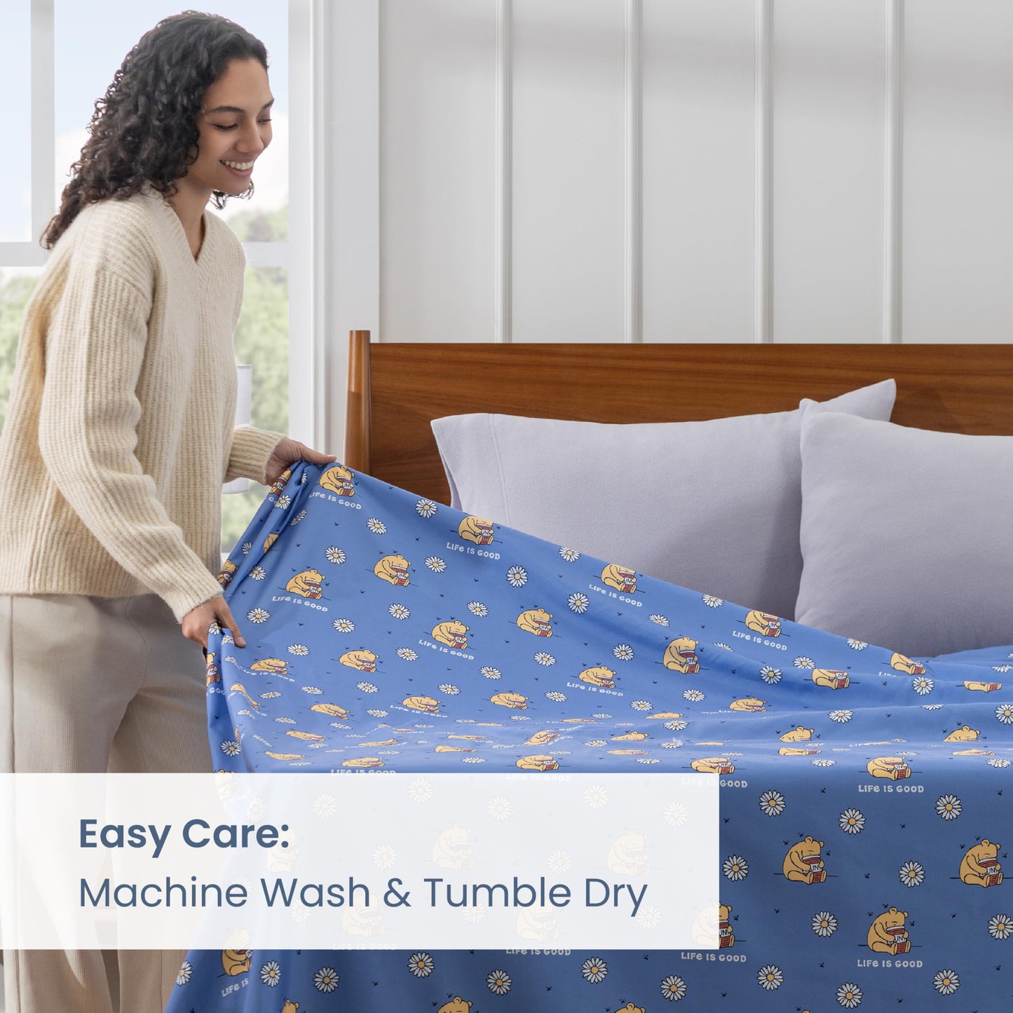Berkshire LIG® Twin Flat Sheet (Only), Brushed Microfiber Sheet with Cute Cartoon Characters, Soft, Breathable, Easy-Care Bedding for LIG Fans, Spring Hunny Small Cornflower Blue