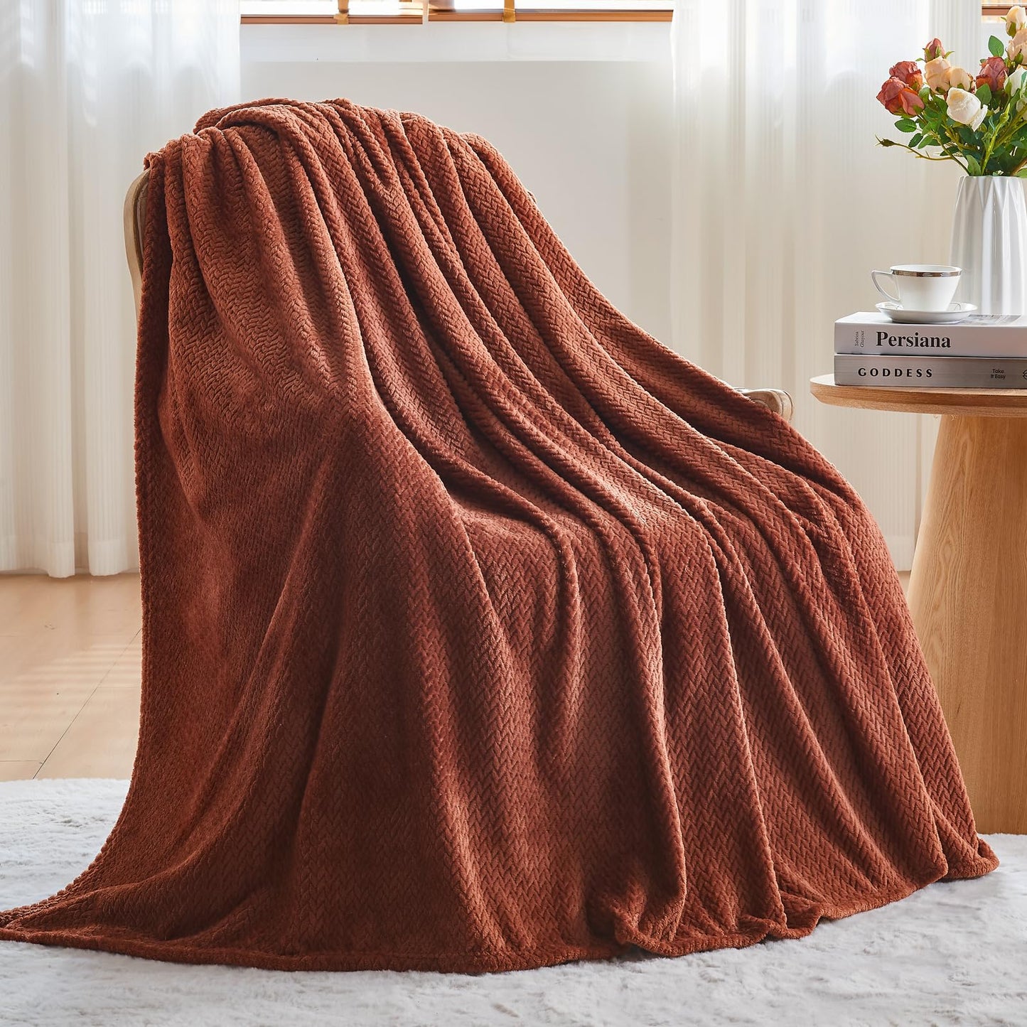 NEWCOSPLAY Super Soft Throw Blanket Coffee Premium Silky Flannel Fleece Leaves Pattern Lightweight Bed Blanket All Season Use (Coffee, Throw(50"x60"))