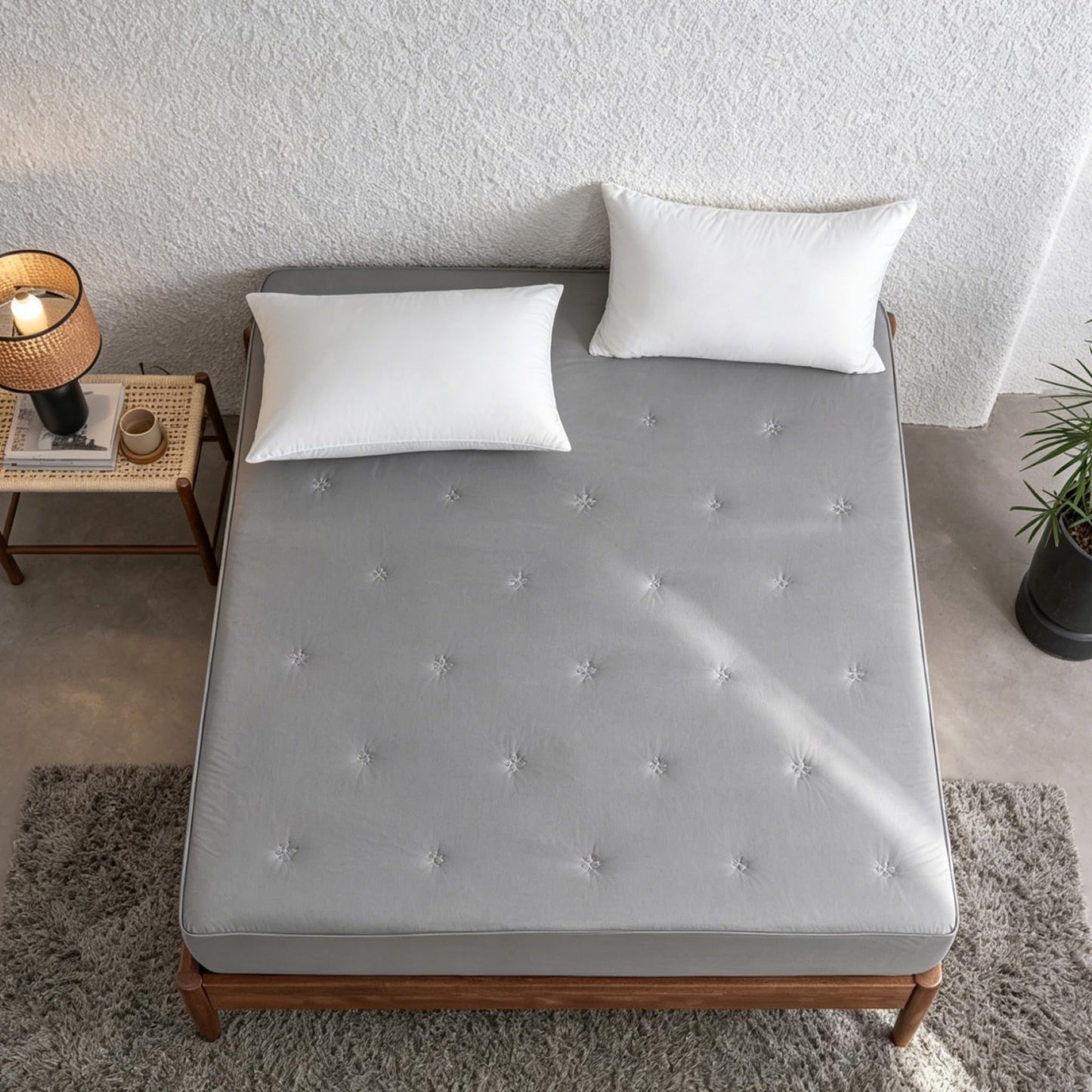 Simple&Opulence Queen Size Mattress Pad Protector, 100% Cotton Top Cooling Breathable Quilted Mattress Cover Fitted Sheet Stretches up to 16 Inches Deep Pocket Non Slip Soft Bed Pad Topper-Dark Grey