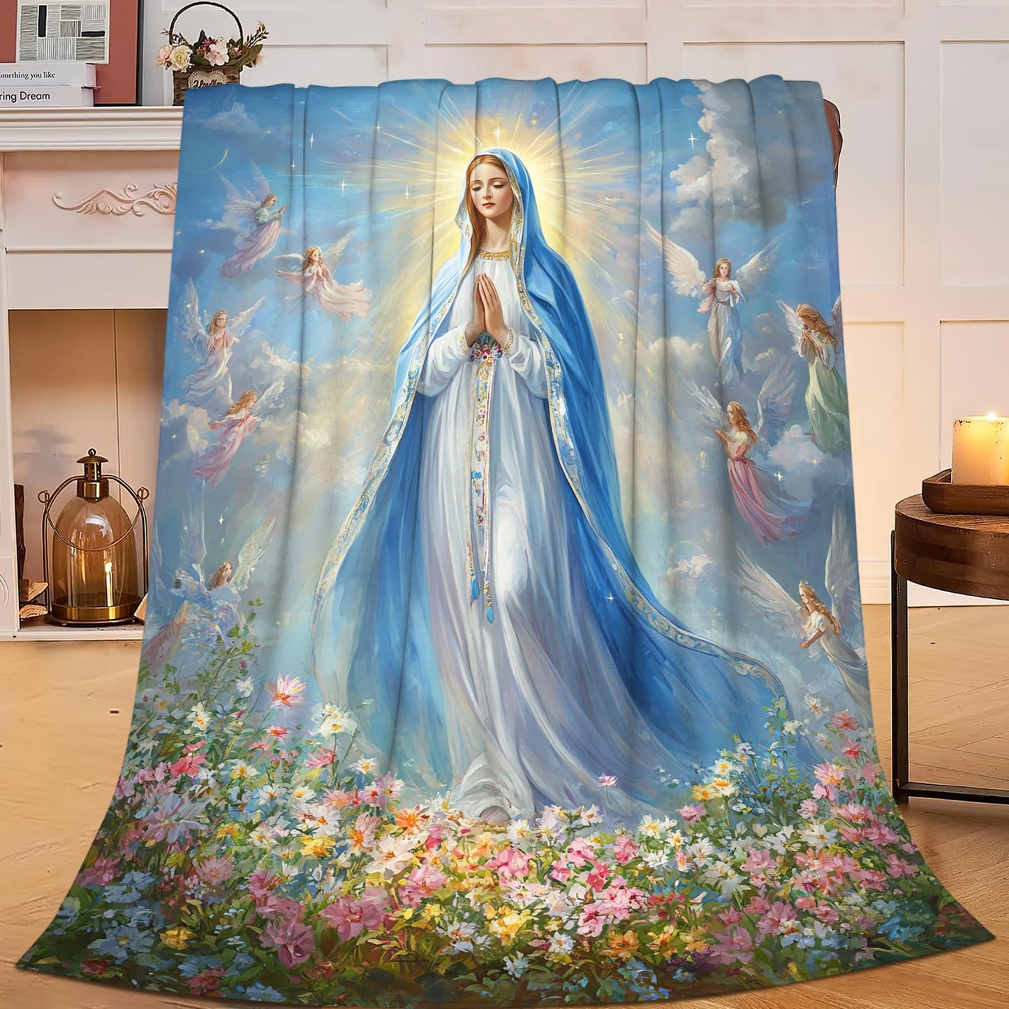 Virgin Mary Virgen de Guadalupe Blanket, Our Lady of Guadalupe Throw Blanket, Cozy Flannel Soft Blankets Gift for Girls Couch Sofa Bed 50" x 40"