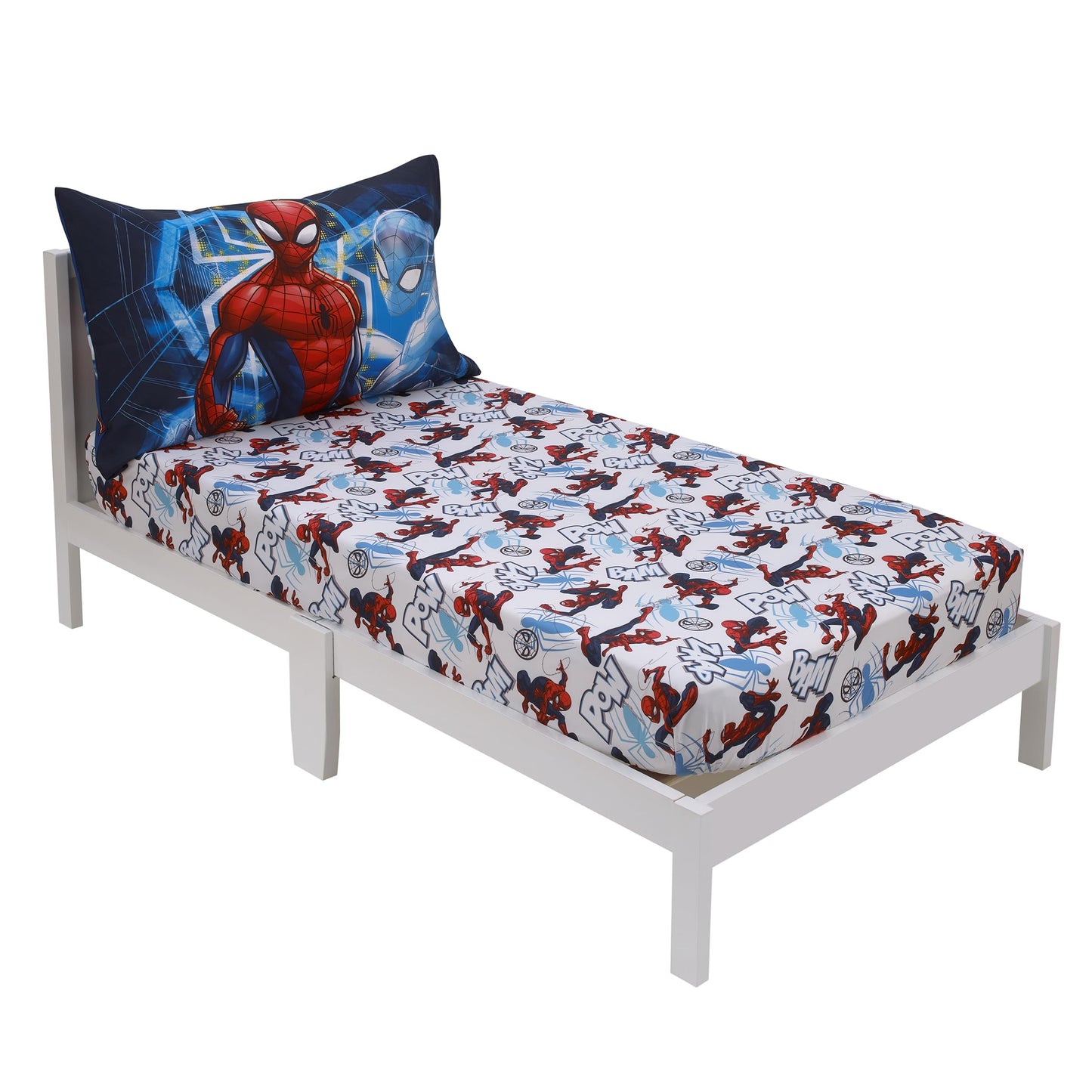 NoJo Marvel Spider-Man to The Rescue Red, White, and Blue 2 Piece Toddler Sheet Set - Fitted Crib Sheet, and Reversible Pillowcase