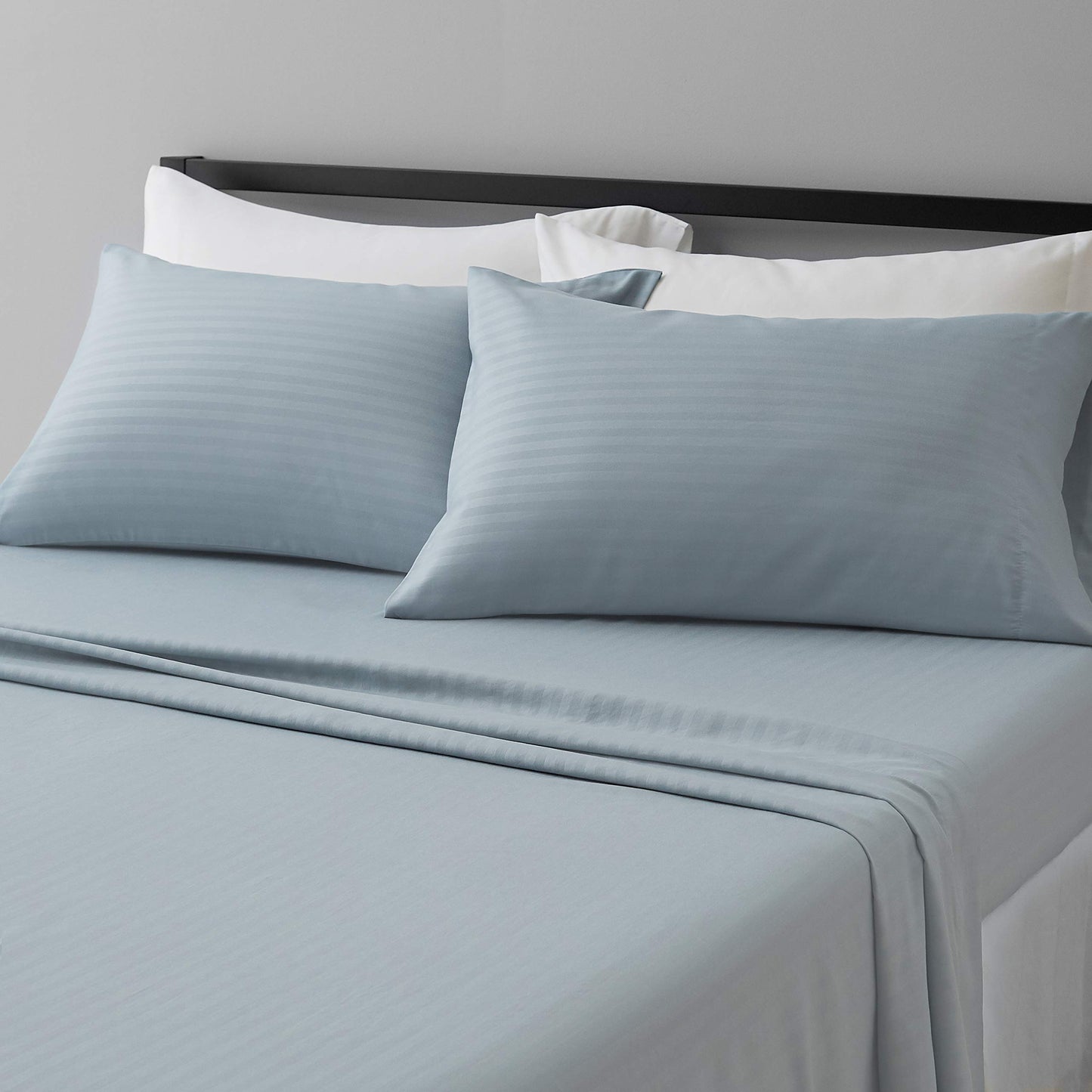 Amazon Basics Deluxe Breathable Wrinkle Resistant Brushed Microfiber Polyester Bed Sheets, 4-Piece, Full, Spa Blue Striped