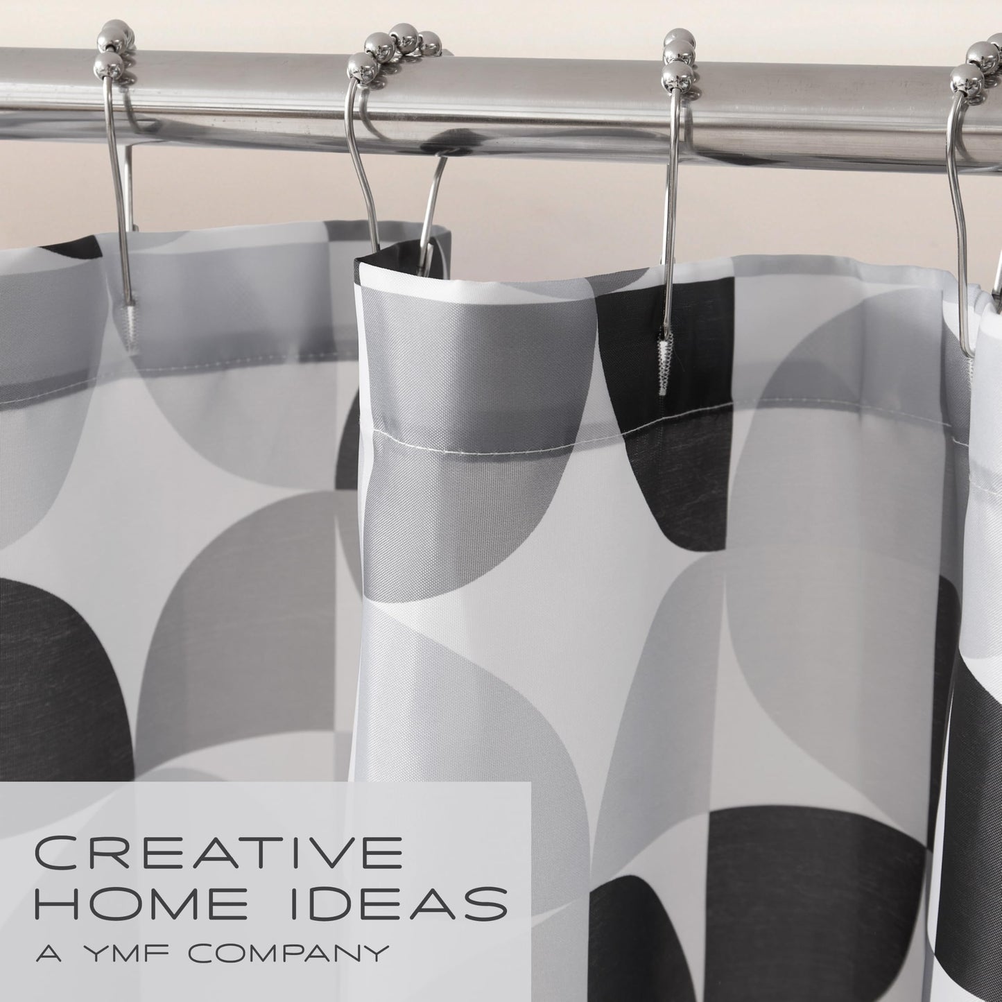 Creative Home Ideas Bale Bath Shower Set with Shower Curtain, Bath Rugs and Hooks, Black/Grey, 15 Piece Set