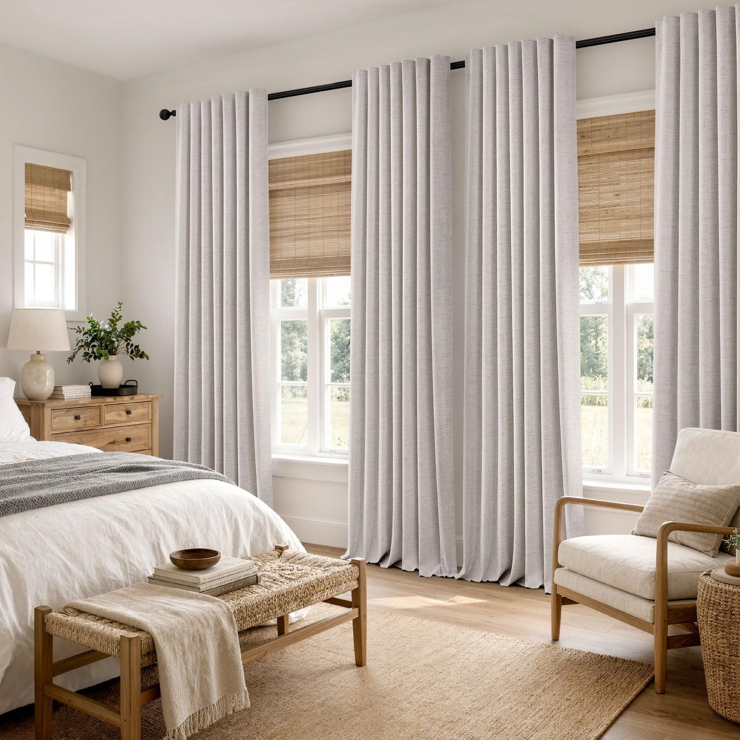 MIULEE 100% Blackout Linen Curtains for Bedroom, Ivory Solid Luxury Decor Thermal Insulation Room Darkening Drapes for Living Room Back Tab Rod Pocket 42 x 84 Inches, 2 Panels