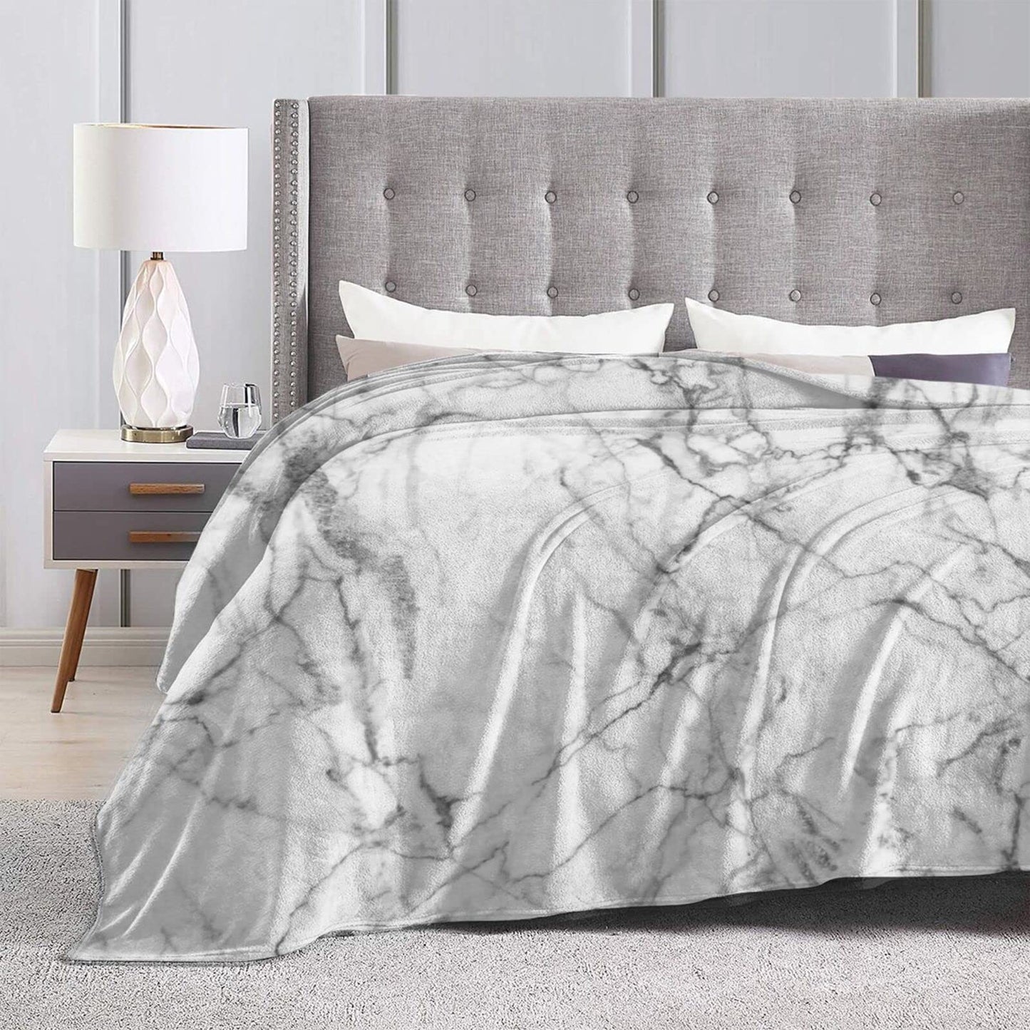 Abucaky Black and White Marble Fleece Throw Blanket Ultra Soft Cozy Decorative Flannel Blanket for Home Bed Couch Chair Travel 60x50in