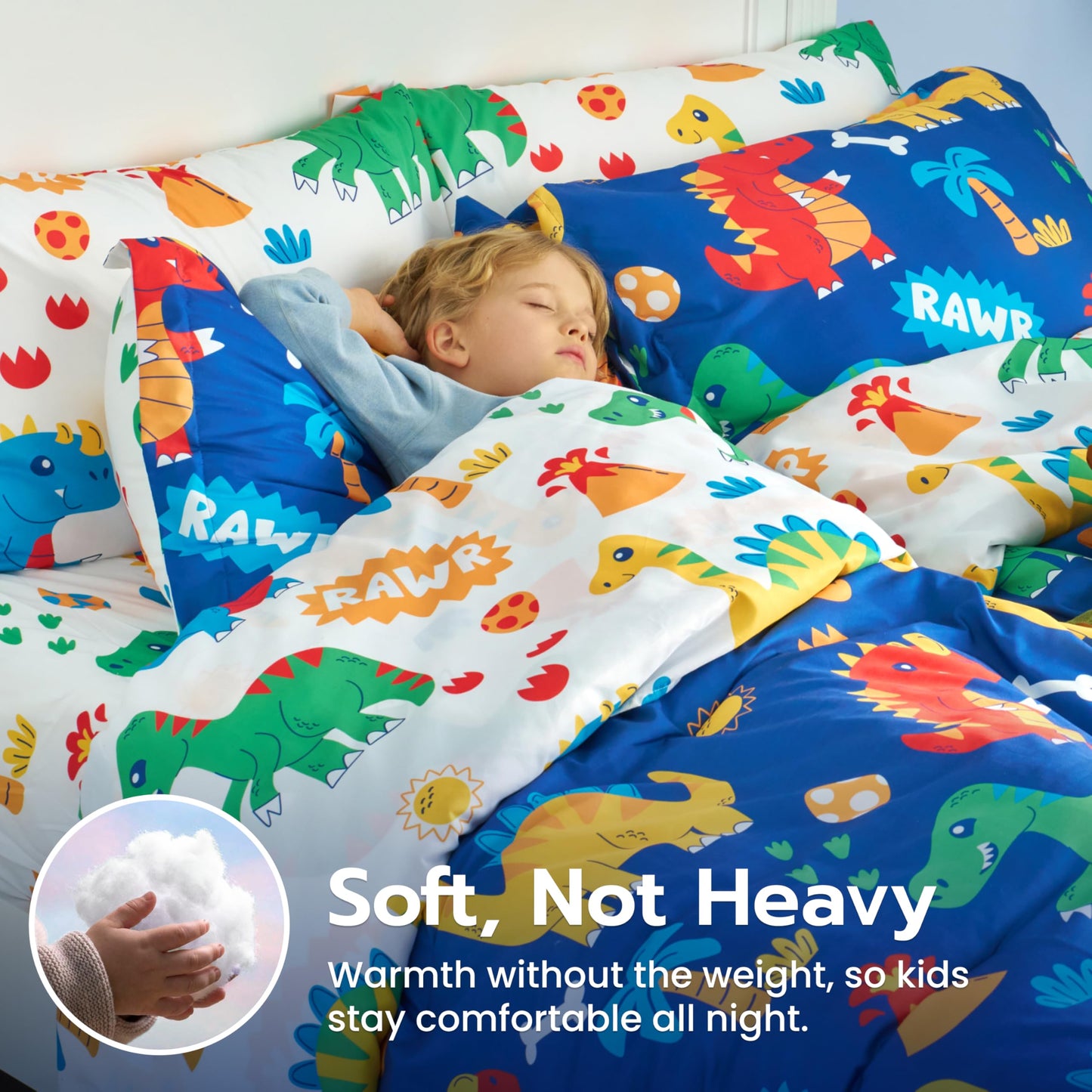 Joiedomi Kids Comforter Set Bedding Set for Boys Girls Super Soft Microfiber Bed in a Bag with Comforter Sheets Pillowcase Sham, Dark Blue Cute Dinosaur, Full