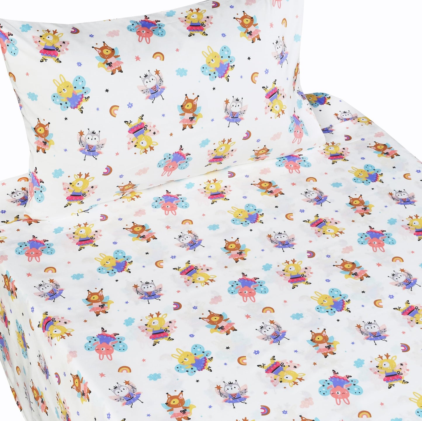 J-pinno Fawn Bunny Animals Fairy Ballet Dancer Cute Twin Sheet Set for Kids Girls Boys Children,100% Cotton, Flat Sheet + Fitted Sheet + Pillowcase Bedding Decoration Gift Set (Dance, Twin)