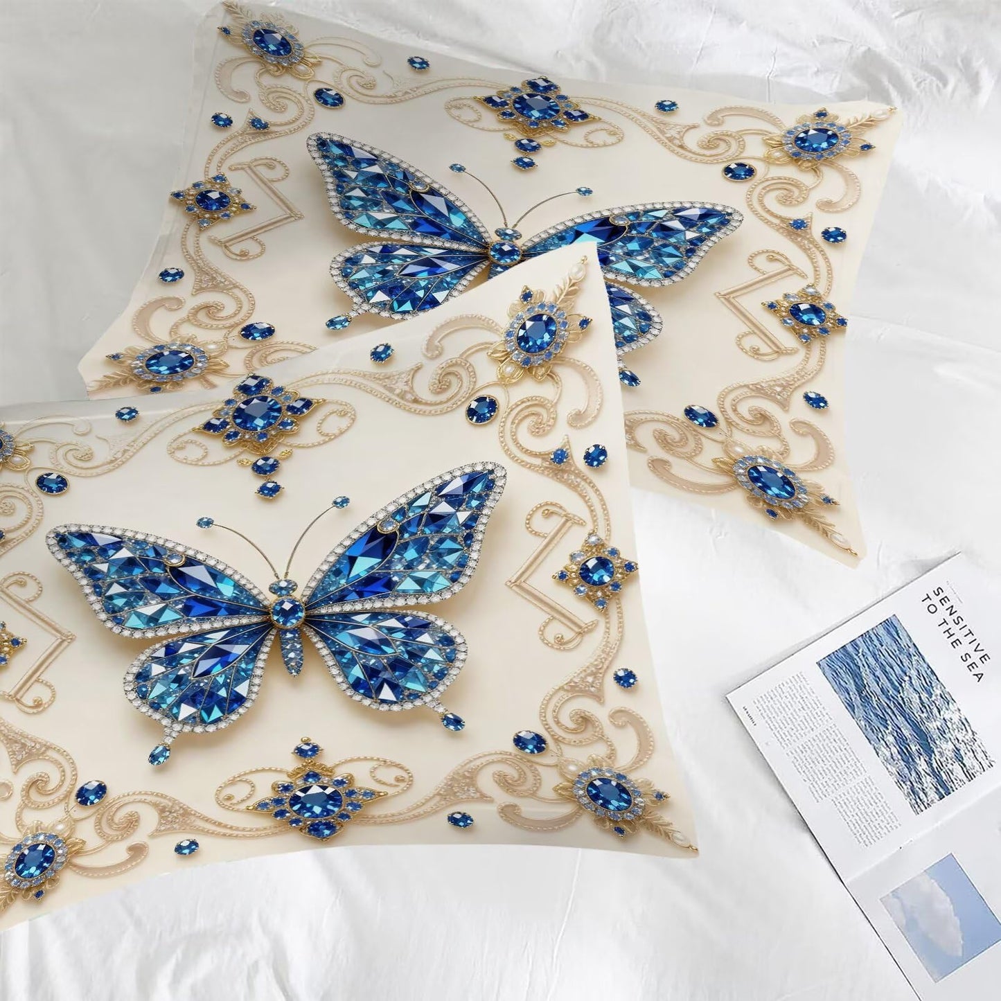 DJNEAR Butterfly Comforter Set Twin Size Blue Gold Bedding Sets for Girls Kids Teen Women Bedroom Diamond Butterflies Printed Quilt Room Decor 1 Comforter 1 Pillowcase