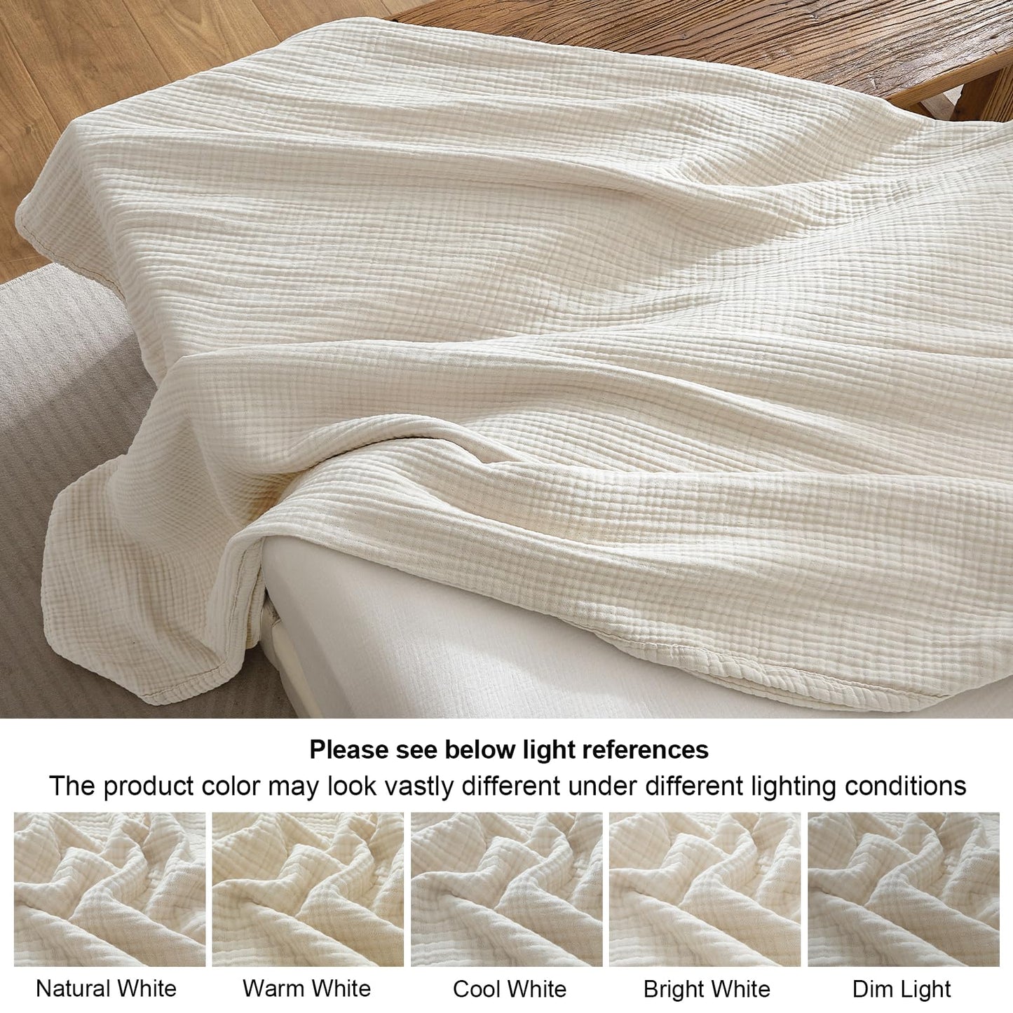 PHF 100% Cotton Muslin Throw Blanket 50" x 60", 4-Layer Lightweight and Breathable Blanket, Luxuriously Soft Gauze Throws for Couch Bed Sofa, Ideal Gift Choice, Oat Milk