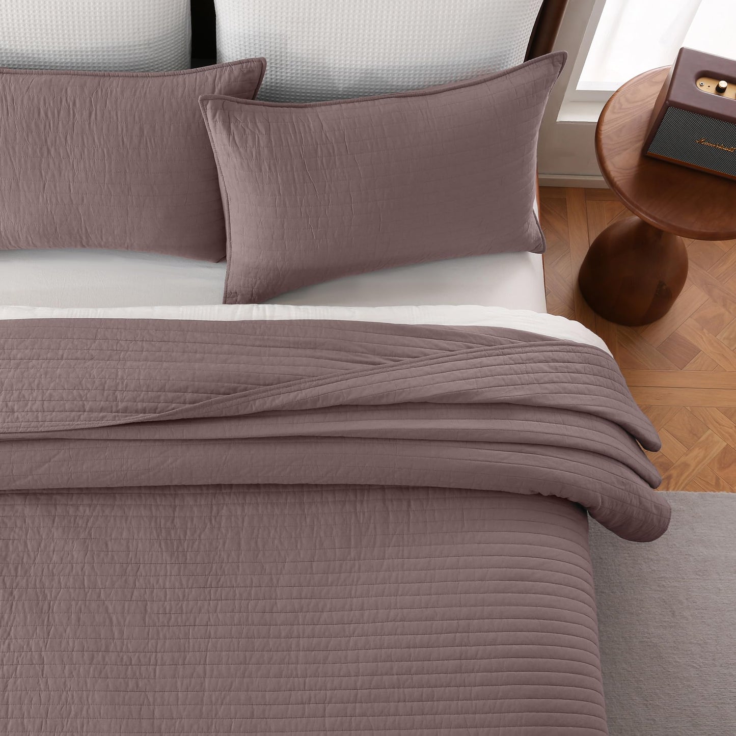 FDDX 100% Cotton Quilt Set Queen Size - Soft Lightweight Stripe Bedding Set, Classic Comforter Set for All Season with 2 Shams, Oversized Bedspread Coverlet, 90x98 inches