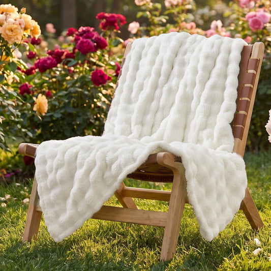 Lotus Karen 3D Bubble Fleece Blanket for Couch - Ultra Soft Fluffy White Twin Blanket for Sofa Bedroom, Lightweight Cozy Throw for All Season, Adults Women Kids Off White, 60"x80"