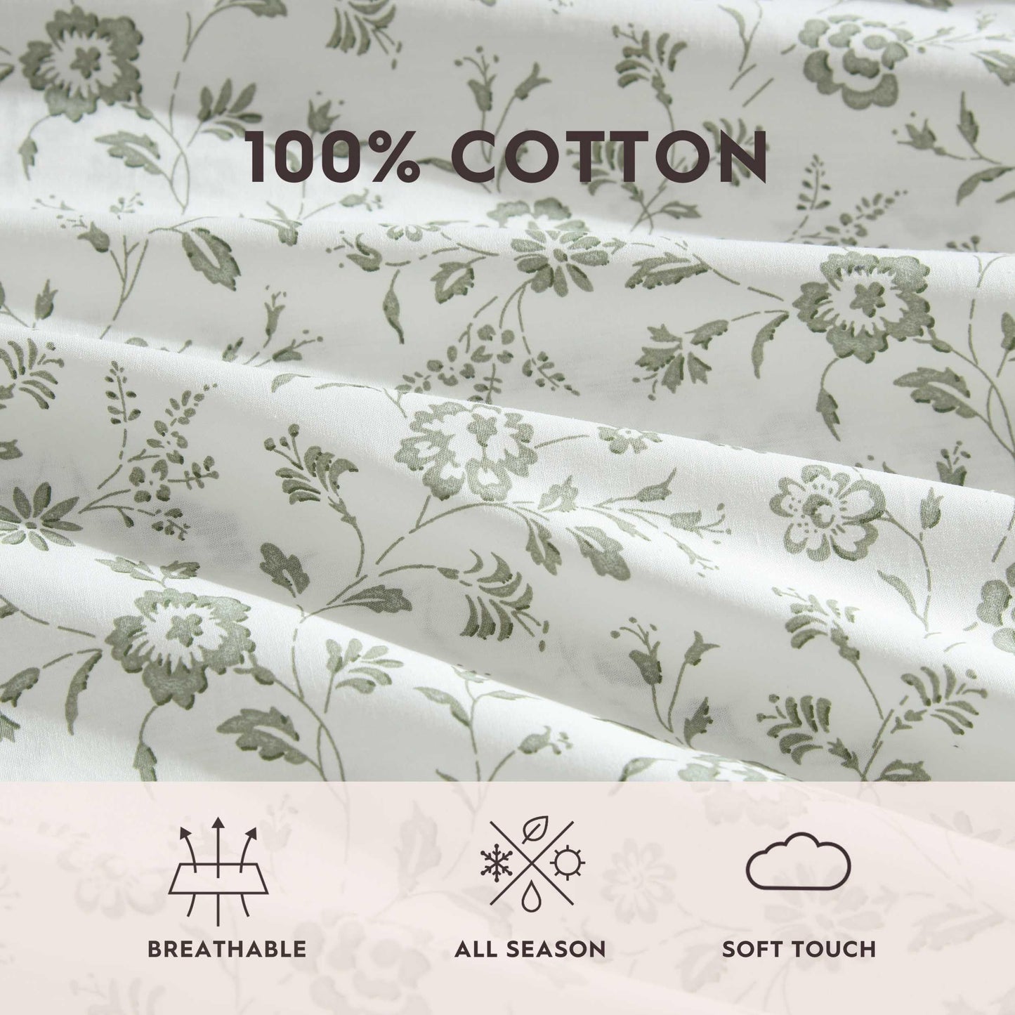 Laura Ashley – Twin Size Sheet Set, Crisp & Lightweight Cotton Percale Bedding with Fitted Sheet and Pillowcase, Floral Room Decor, Deep Pocket, College Dorm Room Essentials (Miranda Green)
