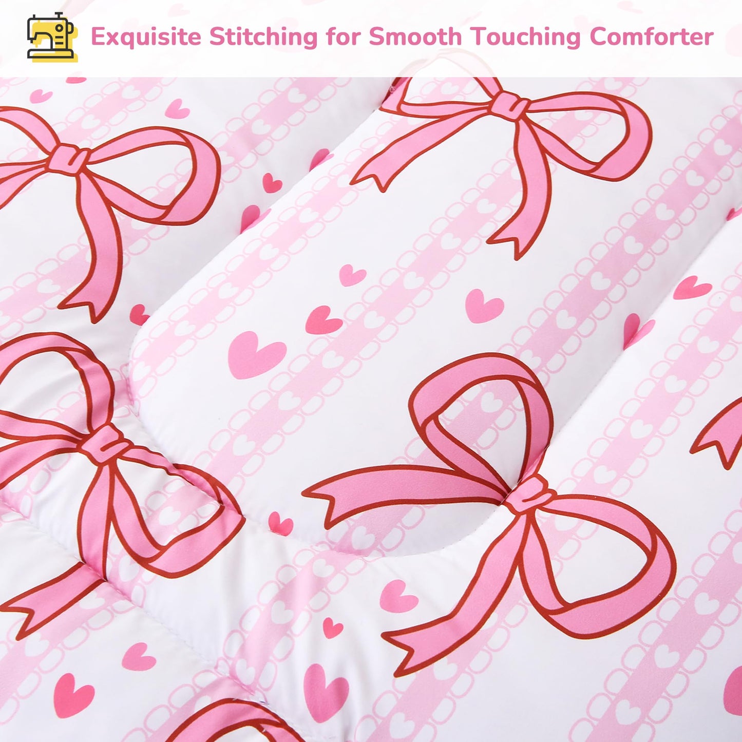 Viviland Pink Bow Toddler Comforter Sets, Cute Girls Toddler Bedding Set, Soft Microfiber Pink Toddler Bed Set