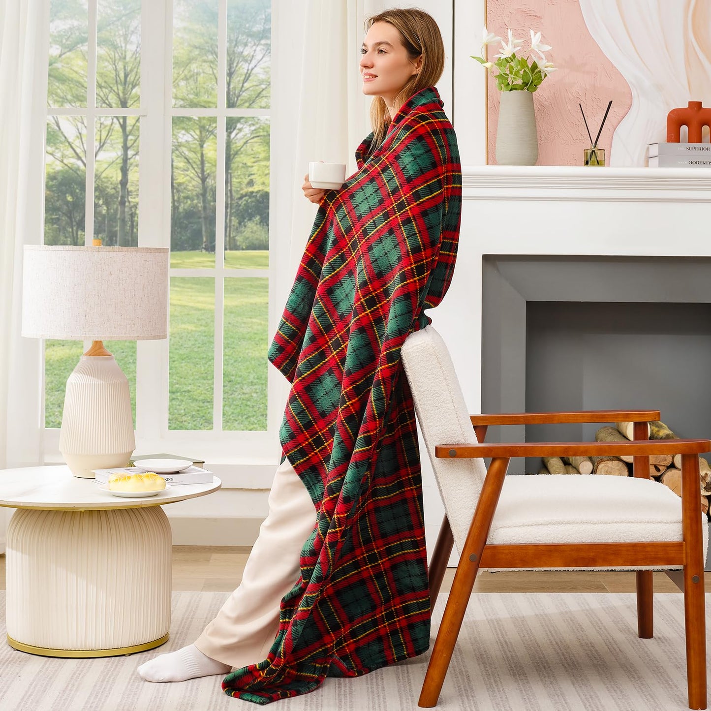 Touchat Fleece Throw Blankets, Buffalo Plaid Throw Blanket for Couch Sofa Bed, Soft Warm Fuzzy Cozy Plush Checkered Blanket, Lightweight Farmhouse Decor (Red and Green Plaid, 50“ x60”)