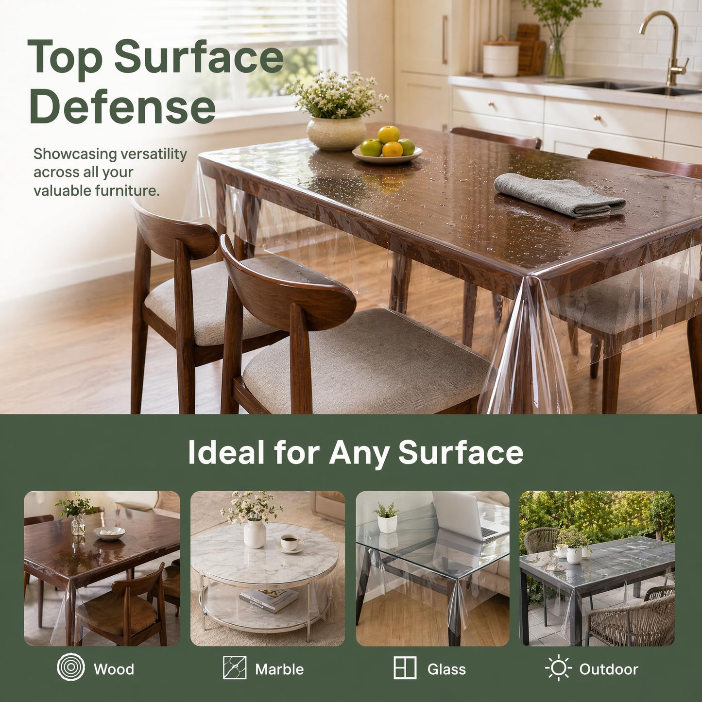 sancua Clear Plastic 100% Waterproof Tablecloth - 54 x 78 Inch - Vinyl PVC Rectangle Table Cloth Protector Oil Spill Proof Wipe Clean Table Cover for Dining Tables, Parties & Camping, Crystal Clear