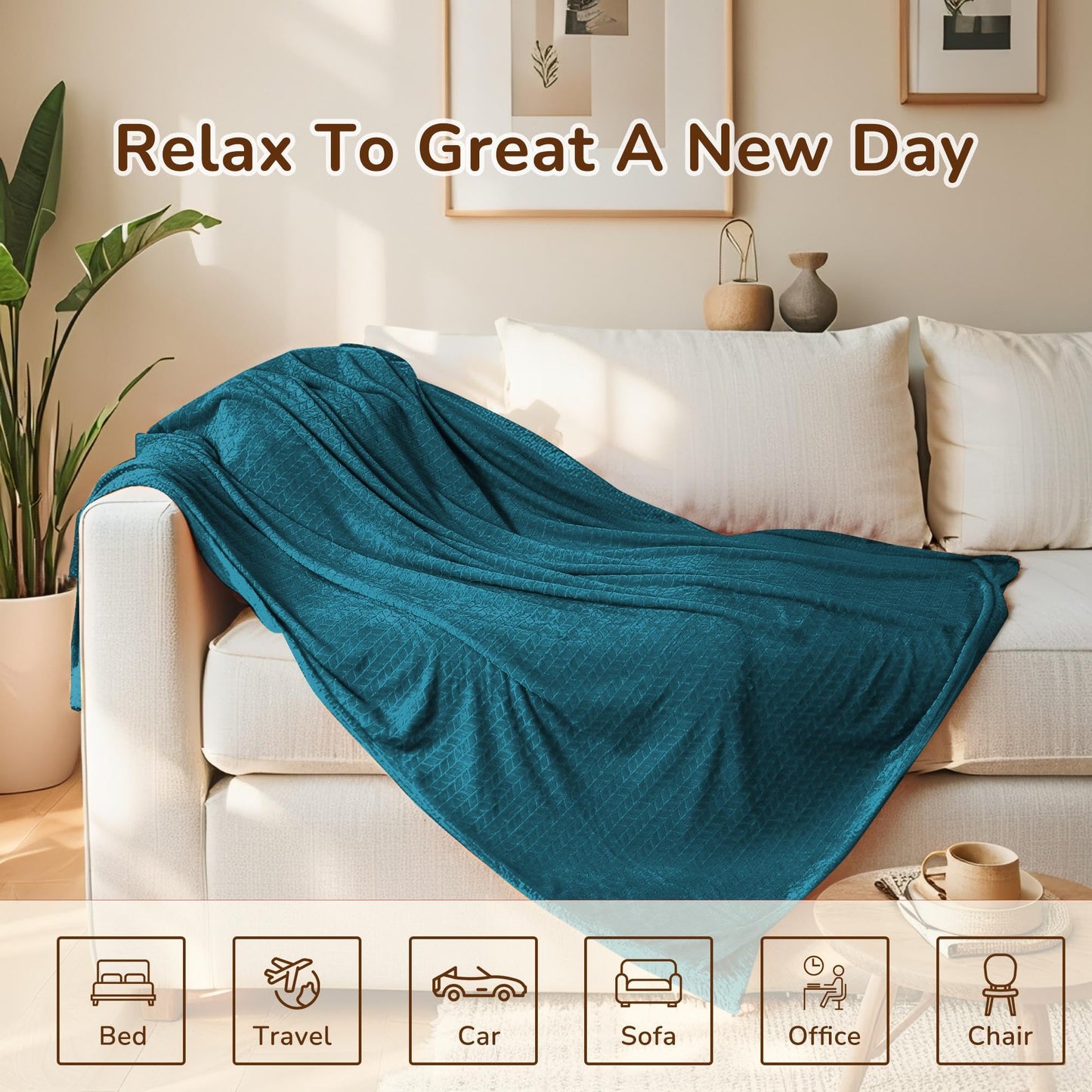 RALYSUN Flannel Throw Blanket 60x80 inches, Cozy for Couch & Bed, Outdoor Camping Travel Blanket Pet Friendly, Room Decor for Spring Summer, Mothers Gifts, Lake Blue