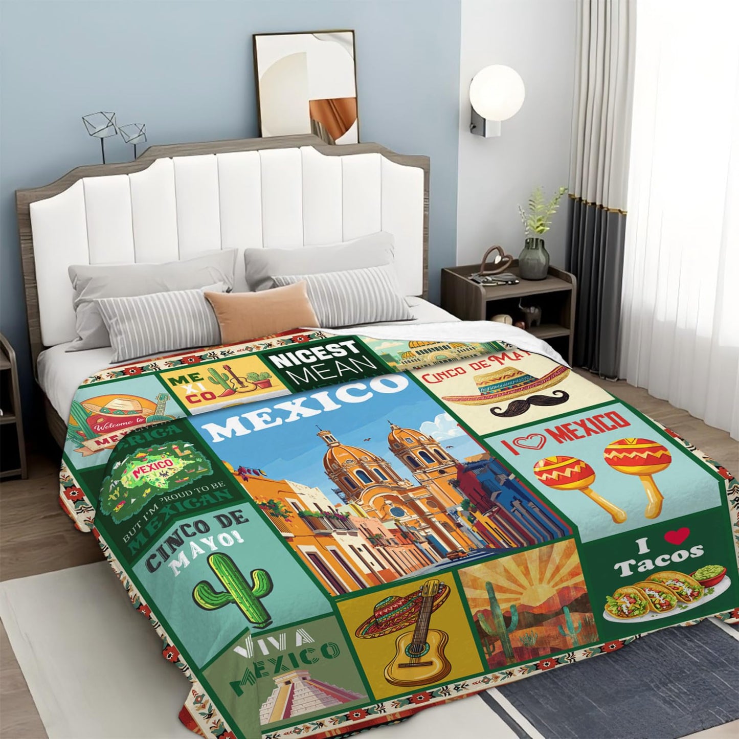 Mexico Blanket Ultra Soft Mexican Flannel Blanket Cozy Taco Blankets Gifts for Women Men Couch Sofa Bed 50" x 40"
