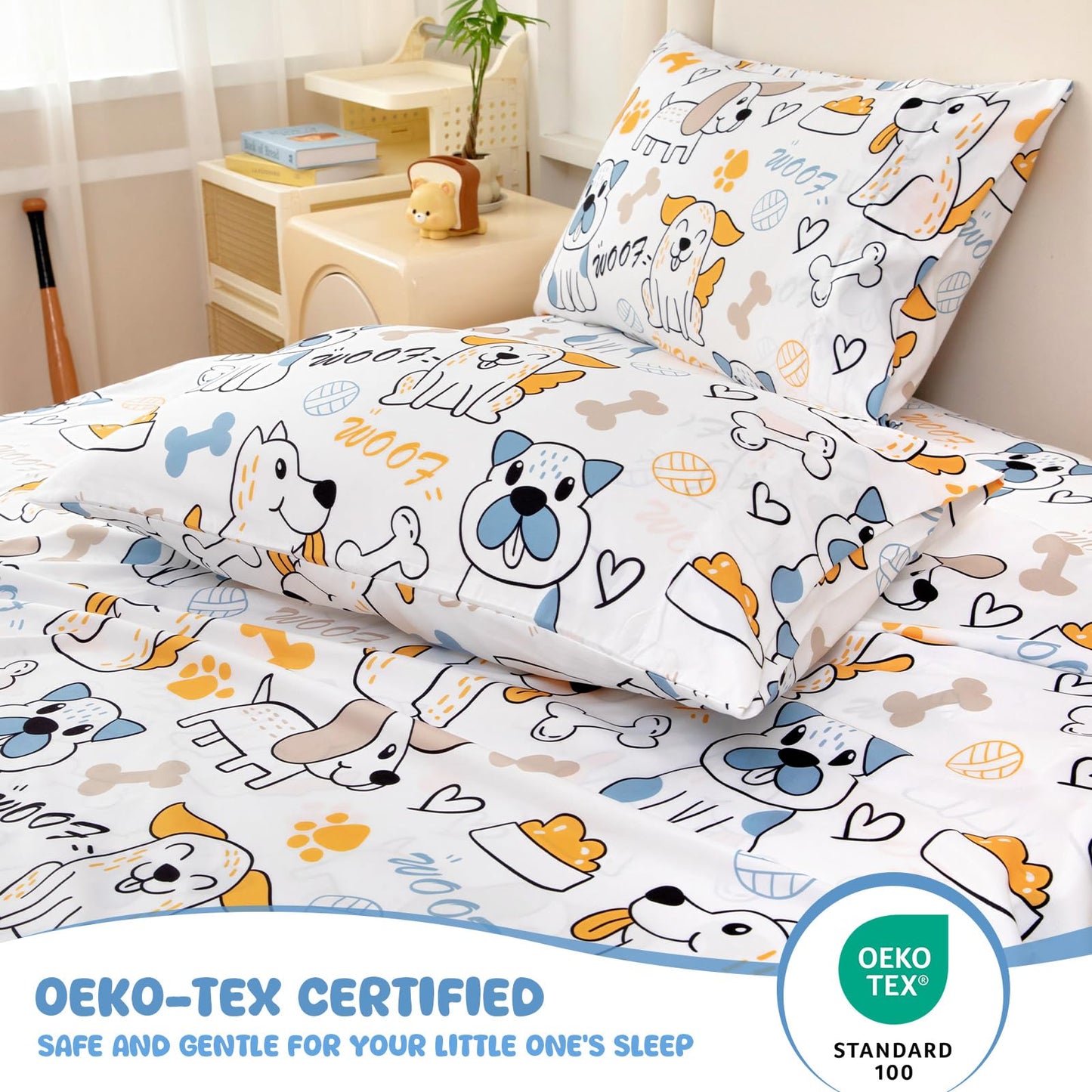 MICORAL Kids Twin Sheet Set Cute Dogs, 3 Pieces Sheets for Boys & Girls, Soft Printed Microfiber Bed Sheets, Deep Pocket Cozy Toddler Bedding Set