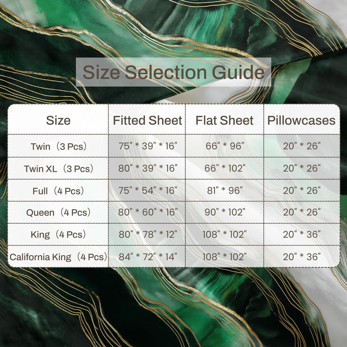 Marble Full Sheet Set 4 Pcs Modern Green Bed Sheets, Dark Green