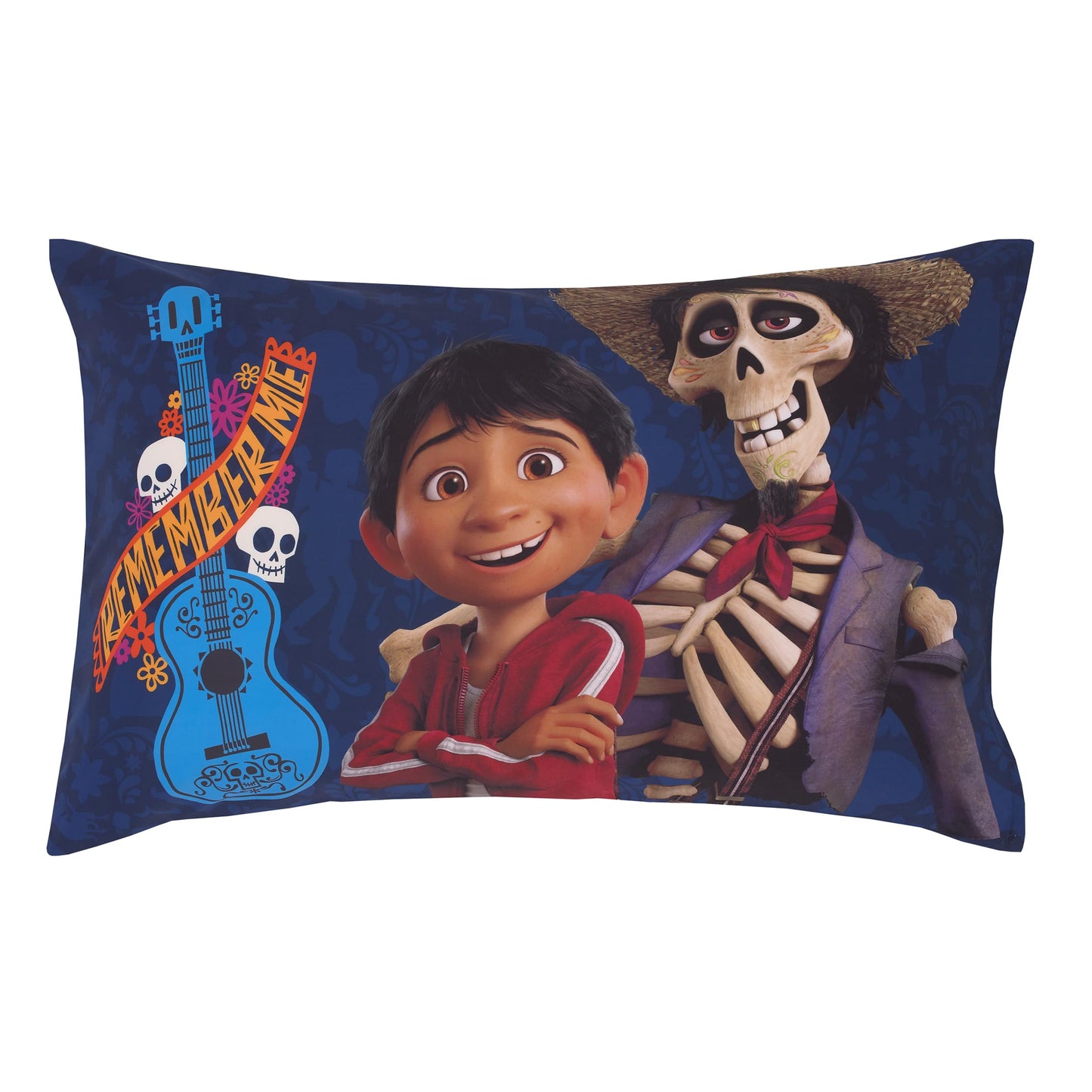 NoJo Disney Coco Navy, Orange, and Light Blue, Seize Your Moment 4 Piece Toddler Bed Set - Comforter, Fitted Bottom Sheet, Flat Top Sheet, and Reversible Pillowcase