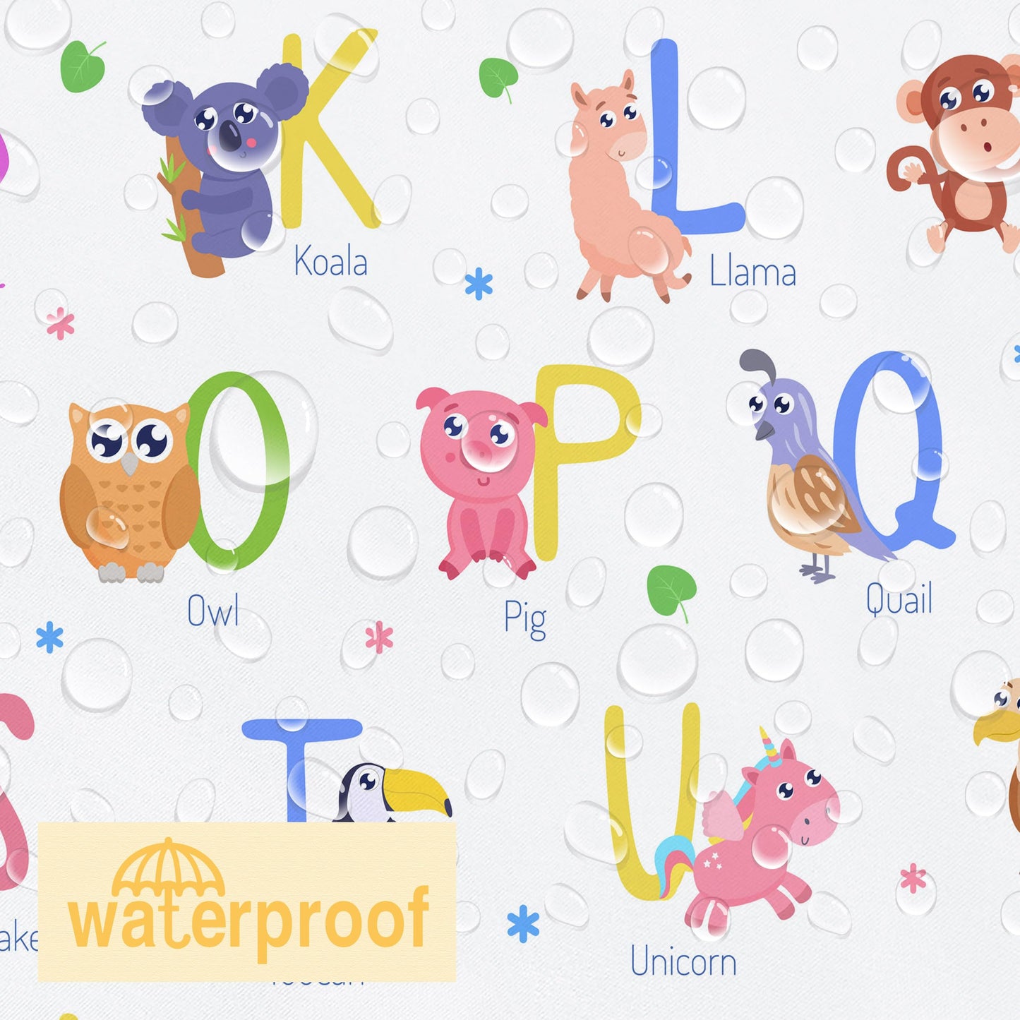 Mayormyth Kids ABC Shower Curtain Cute Alphabet Animal Educational Learning Shower Curtains for Girls Boys Cartoon Polka Dots Bathroom Curtain Polyester Waterproof Cloth Fabric with Hooks 72x72 Inches