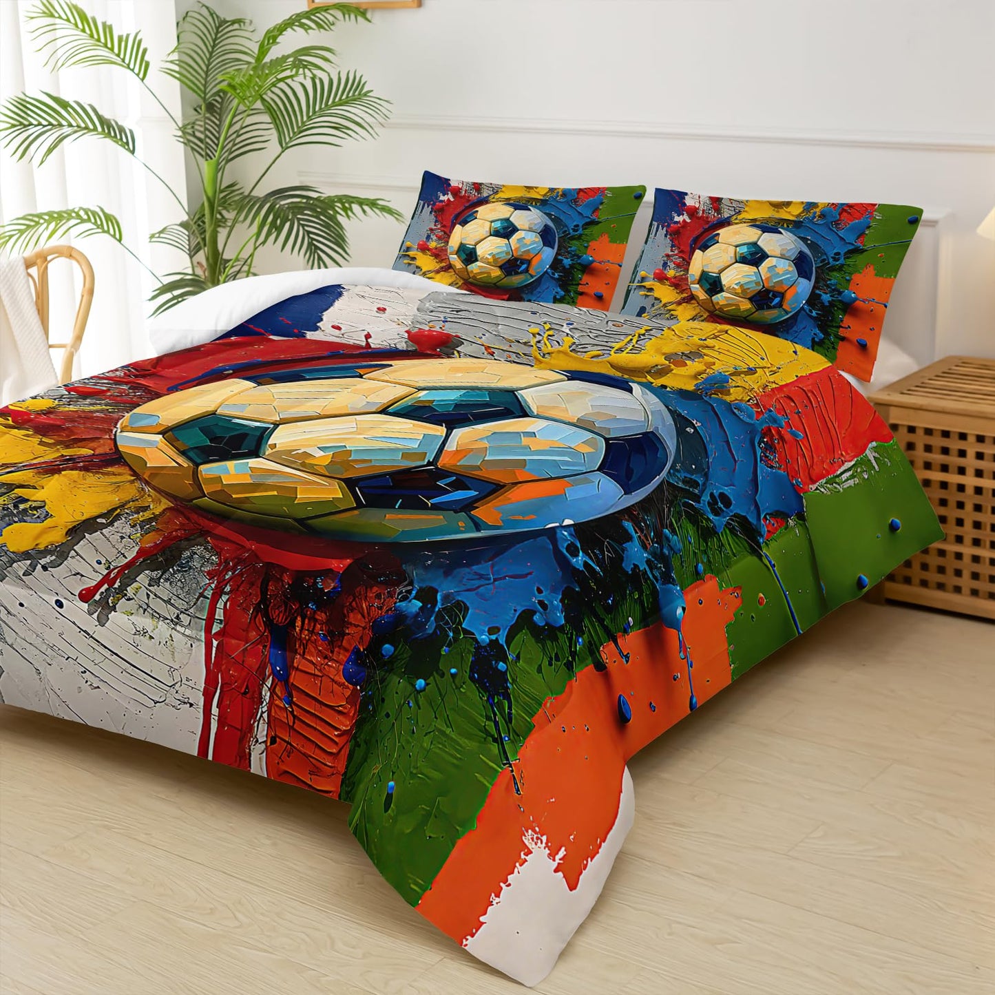 lneffble Twin Size Boys Comforter Set Soccer，Twin Size Kids Bedding Set Sports，with 1 Comforter with 2 Pillow Case