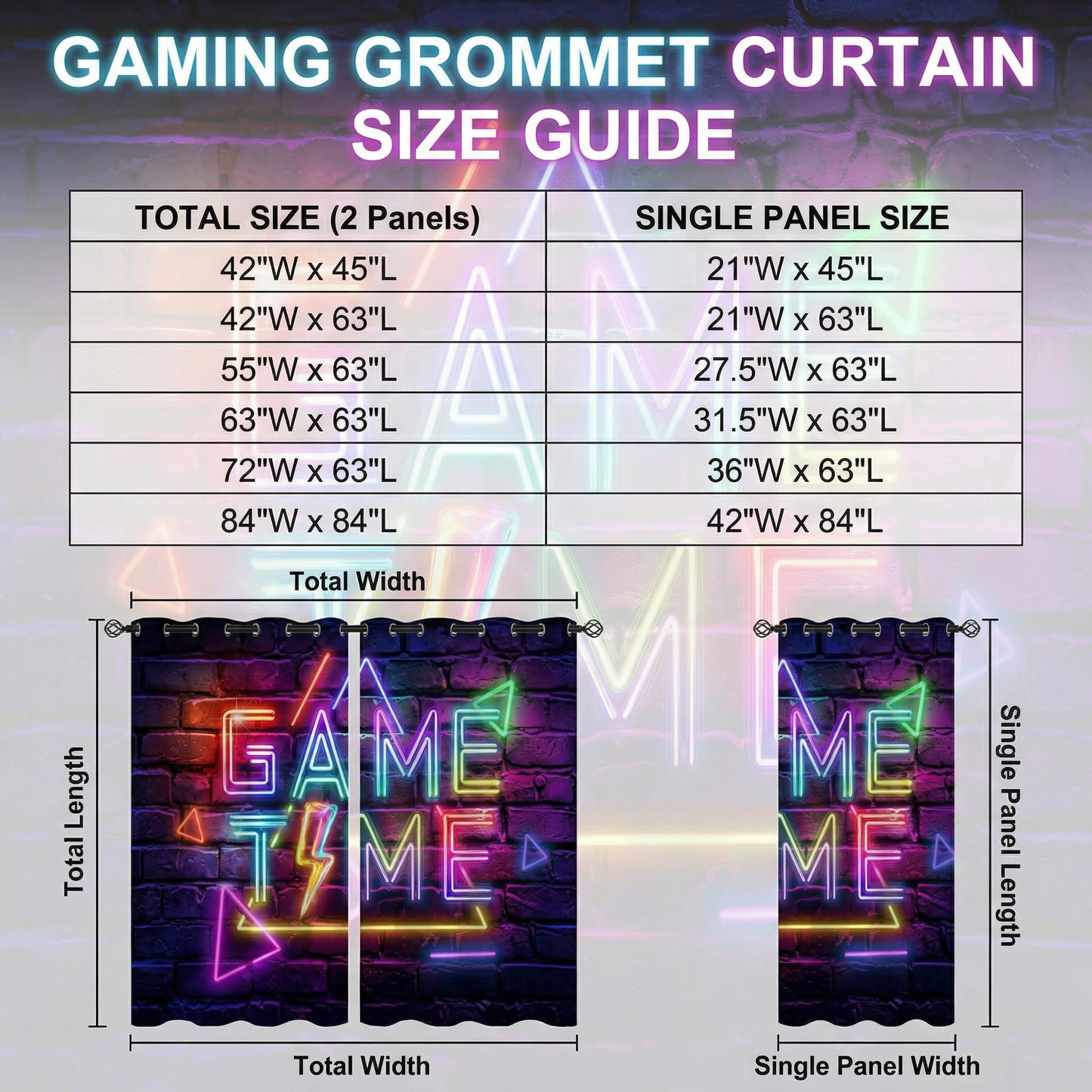 Gaming Blackout Curtains for Boys room, Kids Gamer Bedroom Drapes 42W x 45L