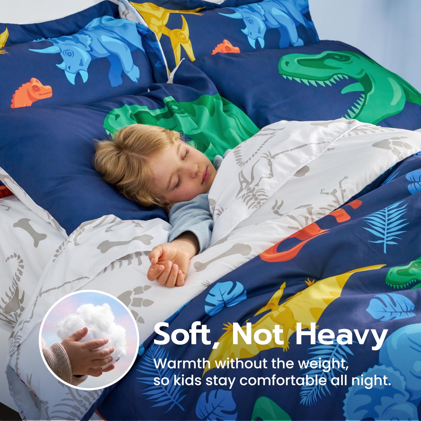 Joiedomi Kids Comforter Set Bedding Set for Boys Girls Super Soft Microfiber Bed in a Bag with Comforter Sheets Pillowcase Sham, Dark Blue Dinosaur, Full