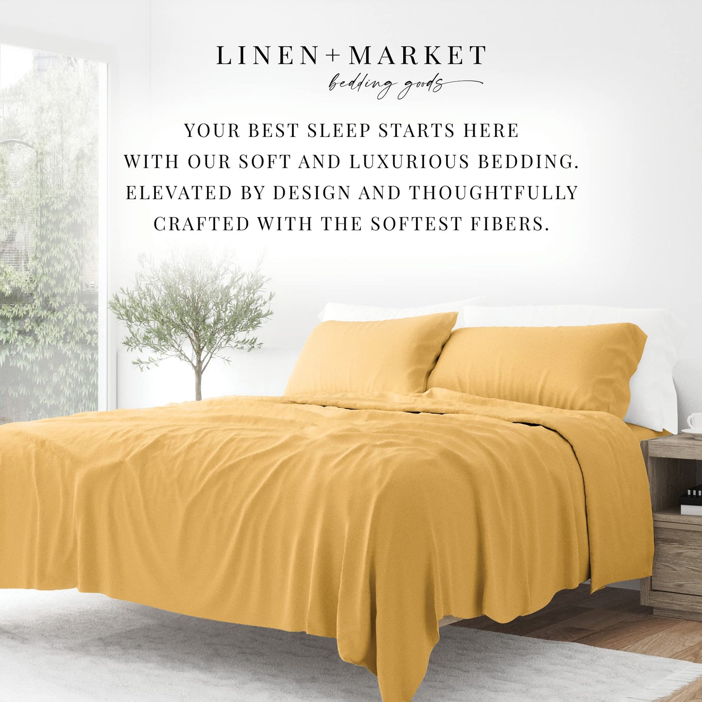 Linen Market Brushed Microfiber Full Sheet Set 4 Piece – Oeko-TEX Certified Ultra Soft & Wrinkle-Free - 16" Deep Pocket Sheets - Easy Care Full Size - Gold