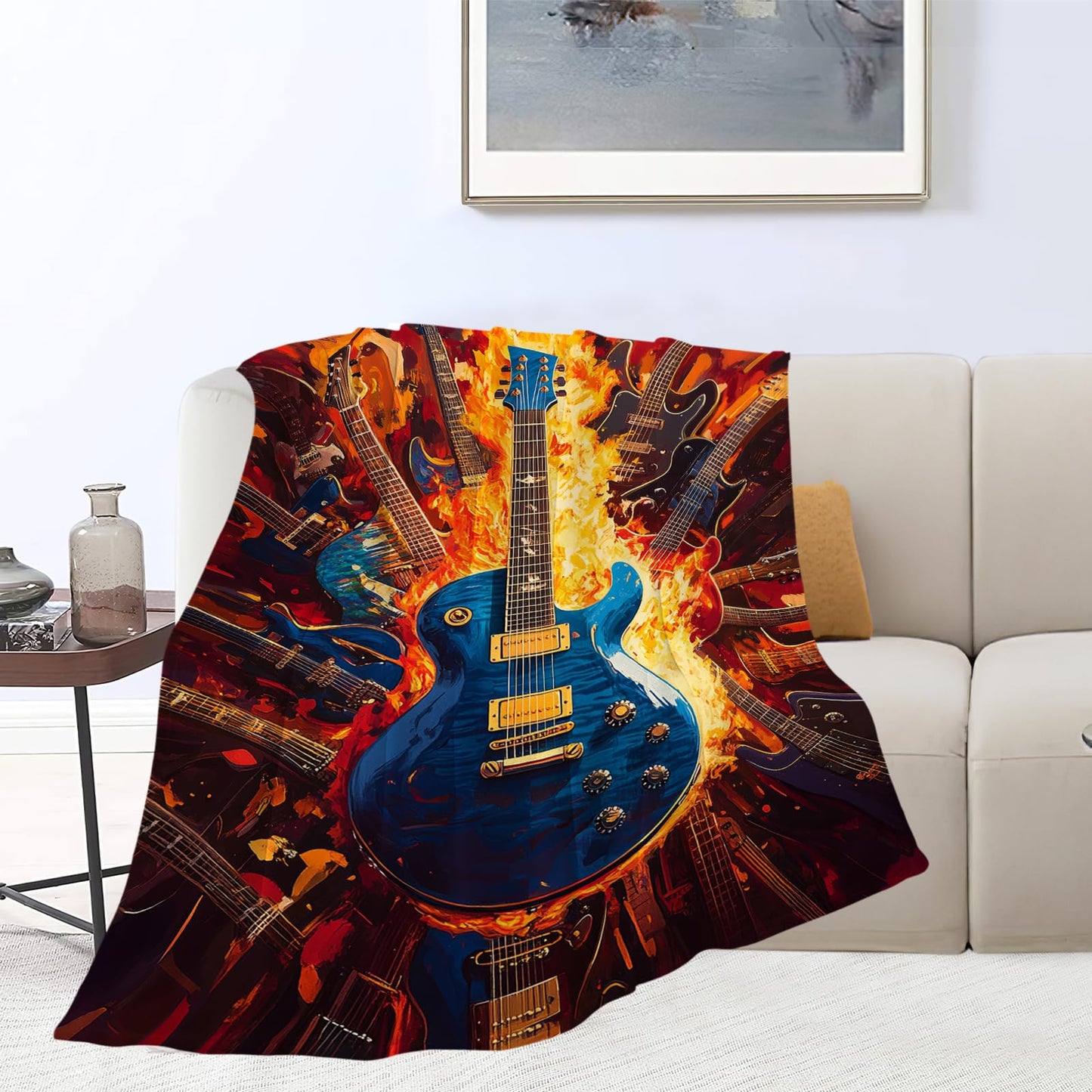 Guitar Blanket, Music Throw Blanket, Guitar Gifts, Rock Music Blankets, Guitars Stuff Fleece Flannel Plush for Women Men Boys Girls Adults Soft Bedding for Sofa Bed Studio Office Home Decor 40"X50"