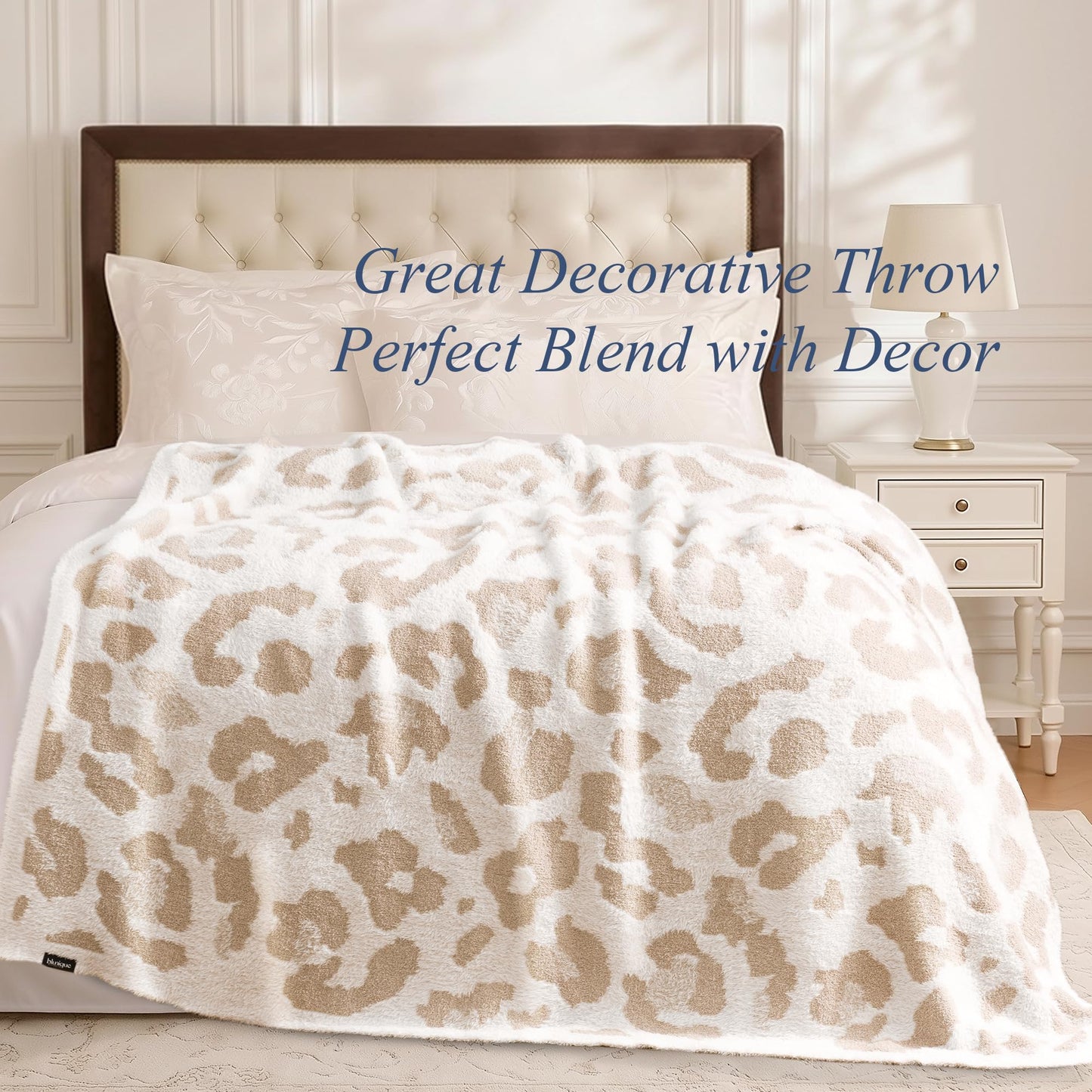 blunique Leopard Throw Blanket for Couch Bed Sofa Ultra Soft Cozy Animal Print Blanket, Lightweight Western Decor Plush Cheetah Throw, Blanket for Women & Teen Girls 50x60 Inches Beige