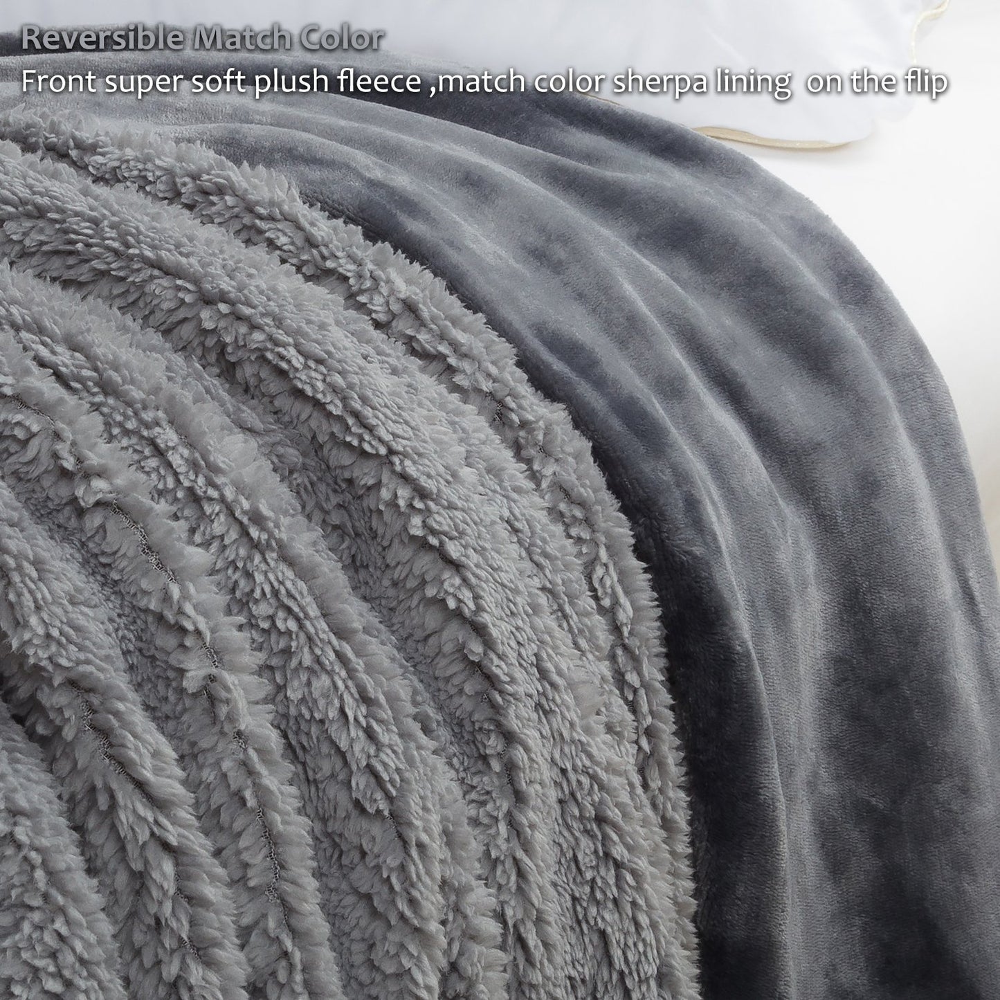 Catalonia Charcoal Grey Sherpa Throws Blanket, Valentine's Day Gift, Super Soft Fuzzy Comfy Micro Plush Fleece Blanket All Season for Sofa Couch Bed Reversible Match Color, Tone to Tone, 50x60 inch
