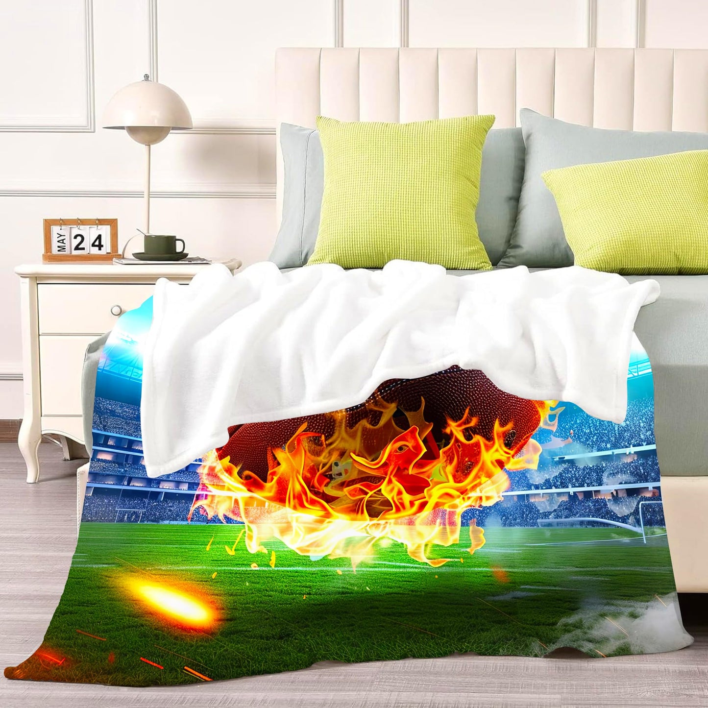 Football Blanket for Kids Adults, Super Soft Funny Cool Fire Blue Field Football Sport Throw Blanket Gifts for Kids Boys Girls Men Women, Warm Cozy Fuzzy Plush Fleece Flannel Blankets 50"x40"