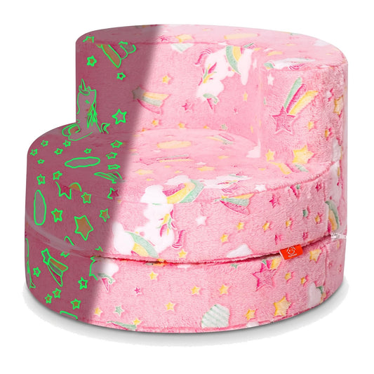 MeMoreCool Unicorn Kids Couch, Flip-Open Kids Chair, Glow Print, Colorful