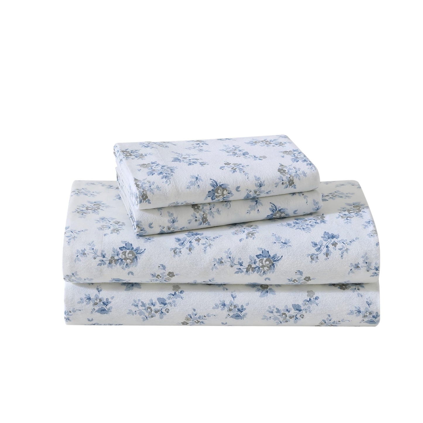 Laura Ashley - Flannel Sheets King Size, Anti-Pilling & Wrinkle Resistant Cotton, Touchably Soft for All-Season Comfort - Bed Sheets with Matching Pillowcases & Fitted Sheet (Audrey Blue)