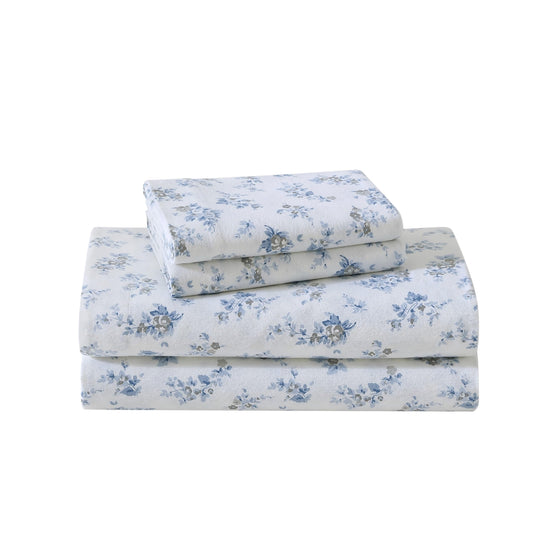 Laura Ashley - Flannel Sheets King Size, Anti-Pilling & Wrinkle Resistant Cotton, Touchably Soft for All-Season Comfort - Bed Sheets with Matching Pillowcases & Fitted Sheet (Audrey Blue)