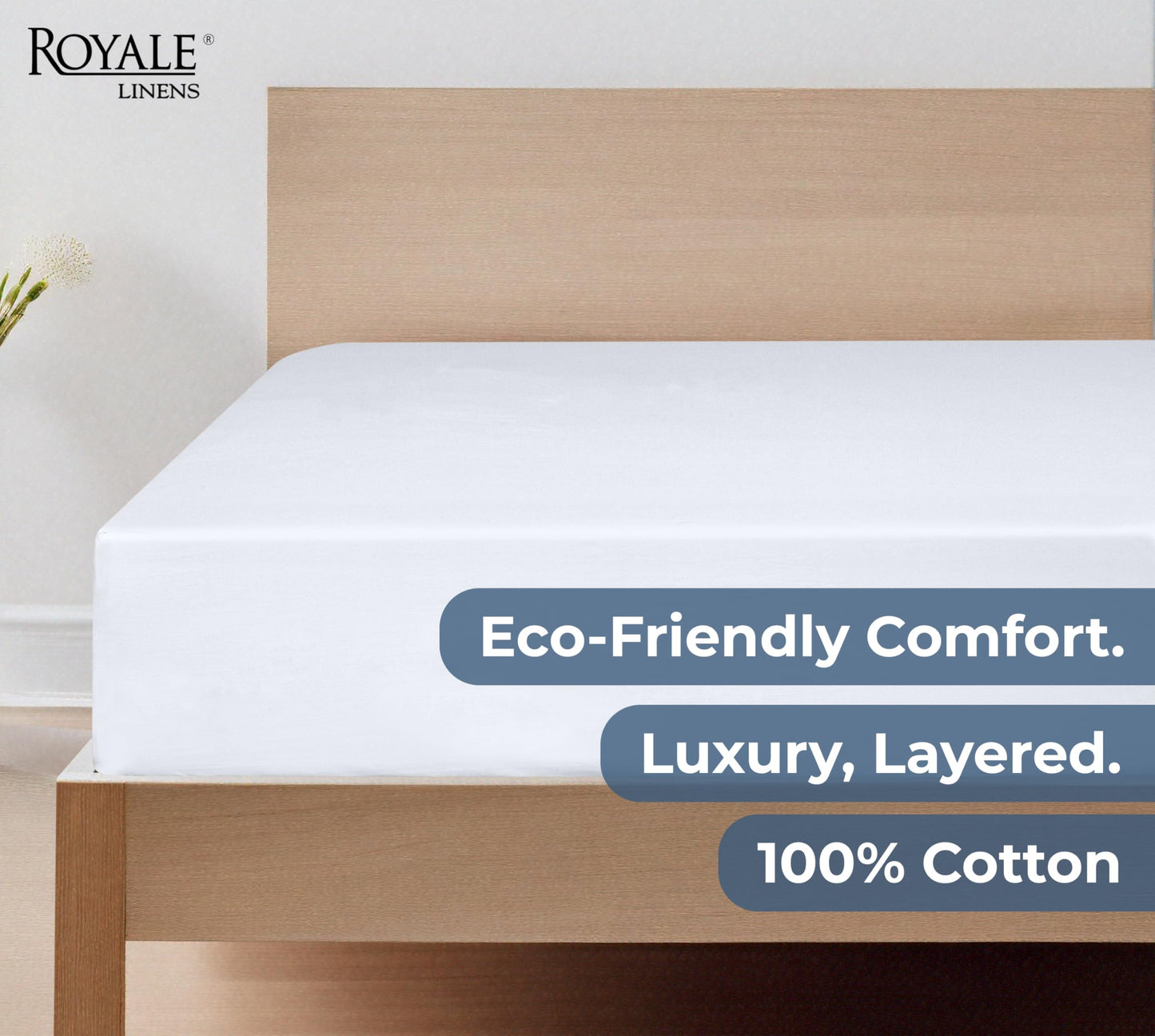 Royale Linens 100% Organic Cotton Fitted Sheet - Percale Weave - Super Soft Deep Pocket Bottom Sheets - White Elastic Sheet Full Size - Full Fitted Sheets Only - (54"x75"+15", White)