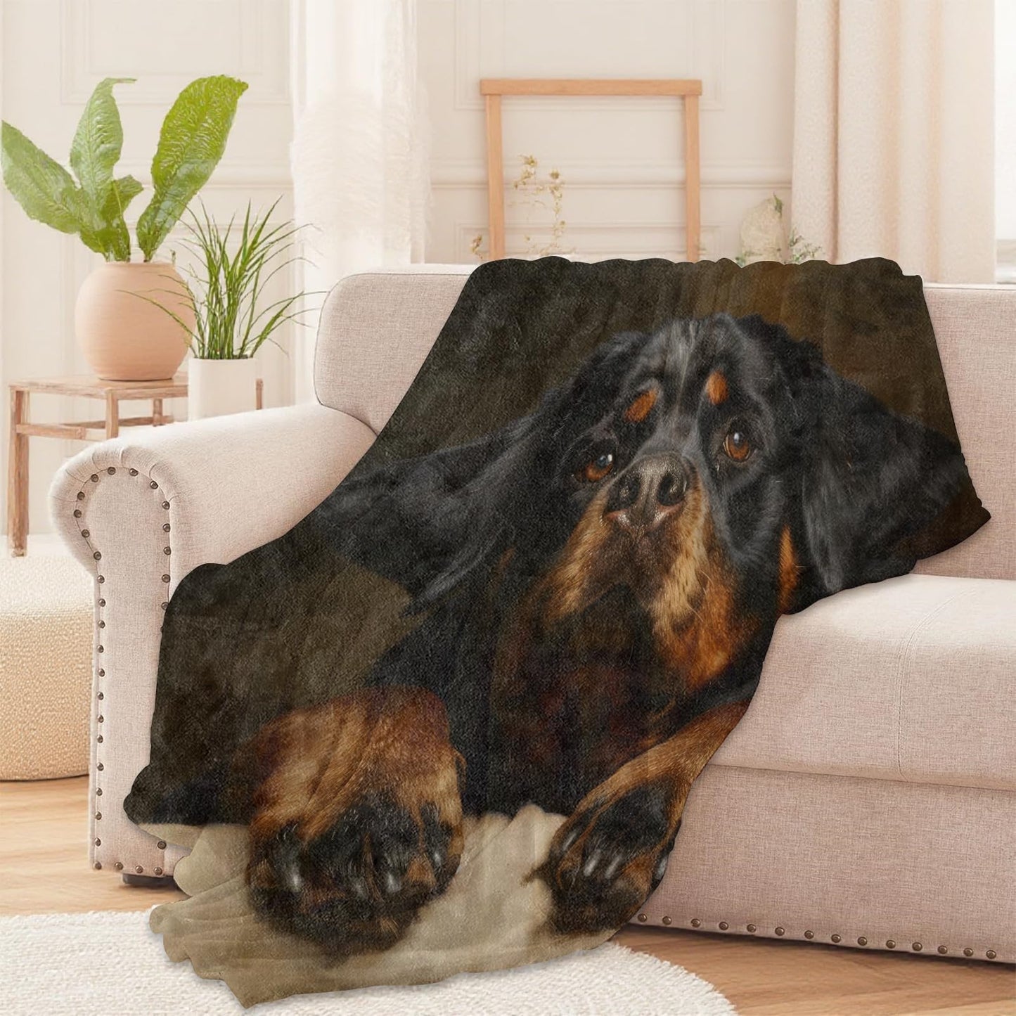 Cute Rottweiler Face Throw Blanket for Boys Girls Kids Adults Women, Fuzzy Warm Soft Cozy Flannel Blankets Gifts for Bedroom, Couch, Travel, Home Decor 50x60 in