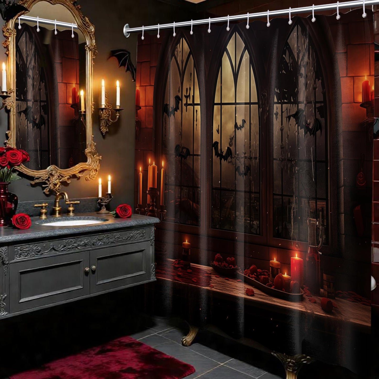 Lvetong Gothic Haunted Mansion Shower Curtain, 70" W x 72" L