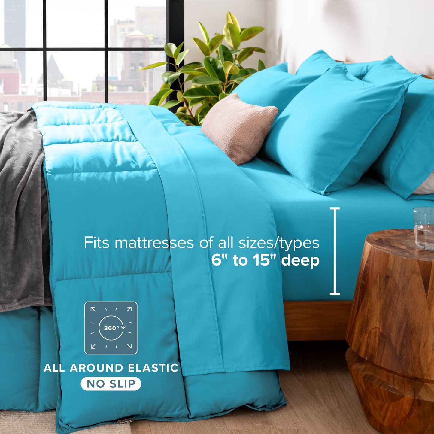 Bare Home Bed-in-A-Bag 5 Piece Comforter & Sheet Set - Twin XL - Goose Down Alternative - Ultra-Soft 1800 Premium Bed Set (Twin XL, Aqua/Aqua)
