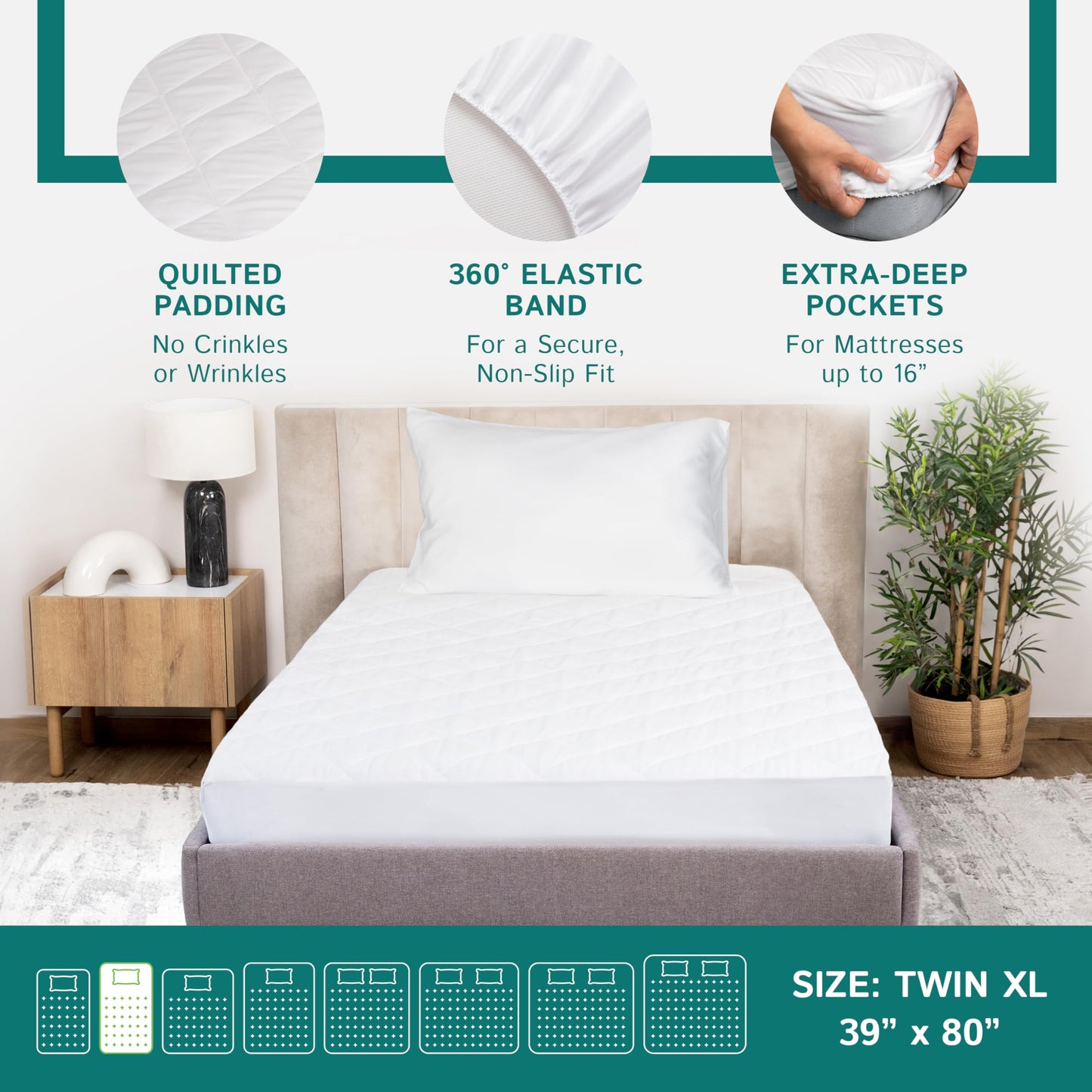 Twin Extra Long (XL) Quilted Mattress Pad - Fitted Waterproof Mattress Protector, Pillow Top Mattress Topper, Premium Quality Hypoallergenic Mattress Cover