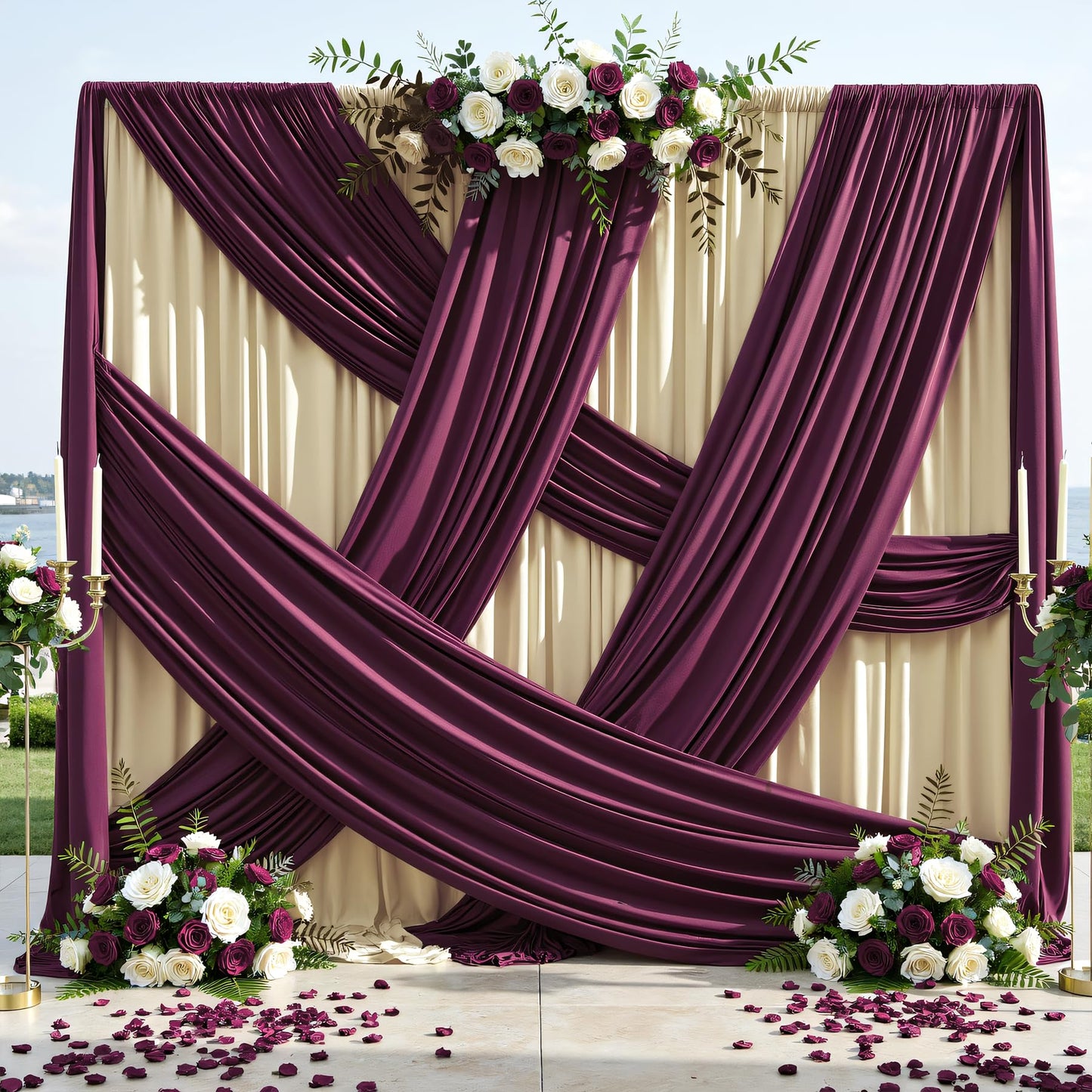 10ft×12ft Burgundy Backdrop Curtains for Wedding Parties, 2 Panels Wrinkle Free Polyester Photo Backdrop Drapes Back Drop Cloth for Birthday Photography Background