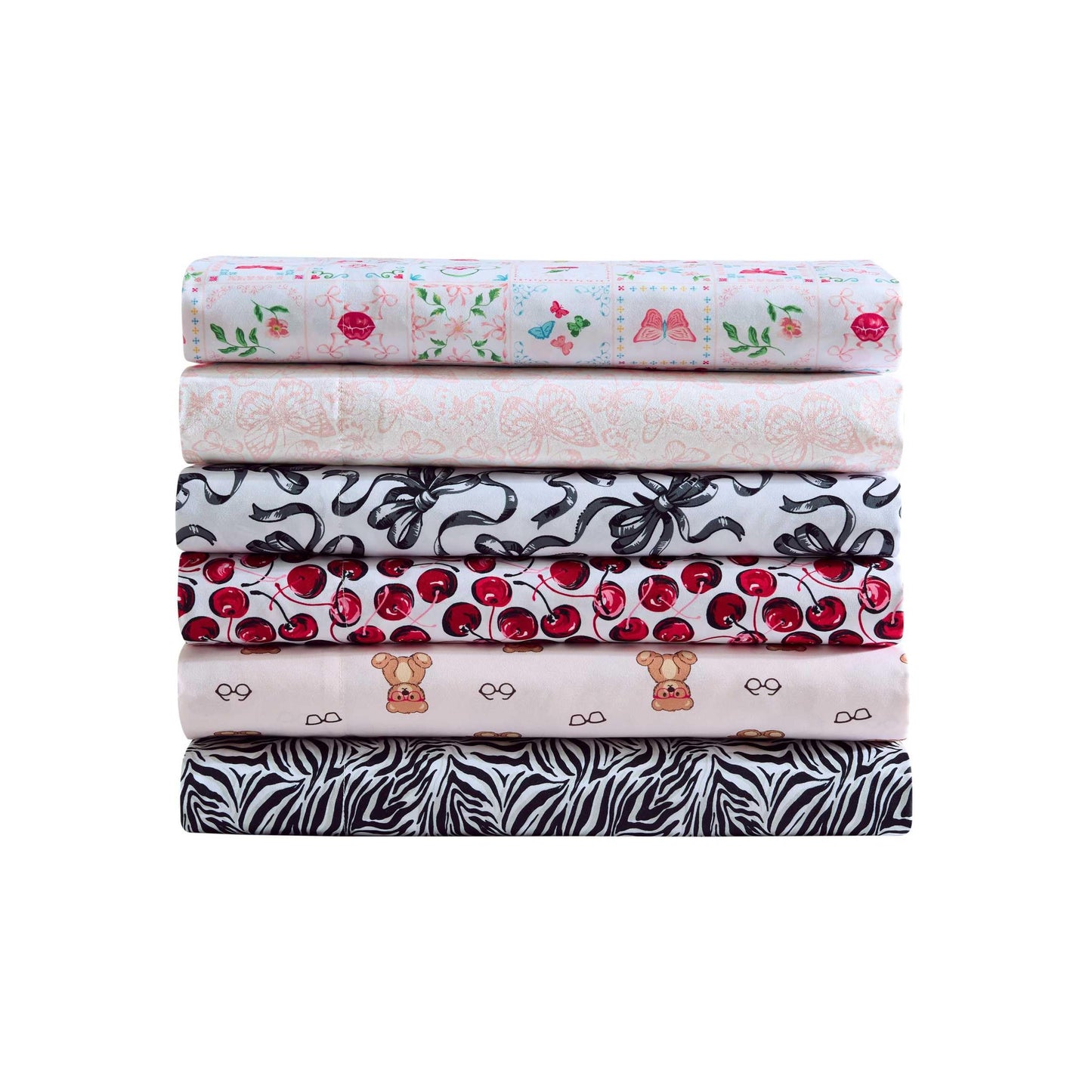 Betsey Johnson - Queen Size Sheet Set, Nerdy Teddies Print Microfiber Bedding with Deep Pocket Fitted Sheet, Bed Sheets with Matching Pillowcases, Pretty Tiles Pink