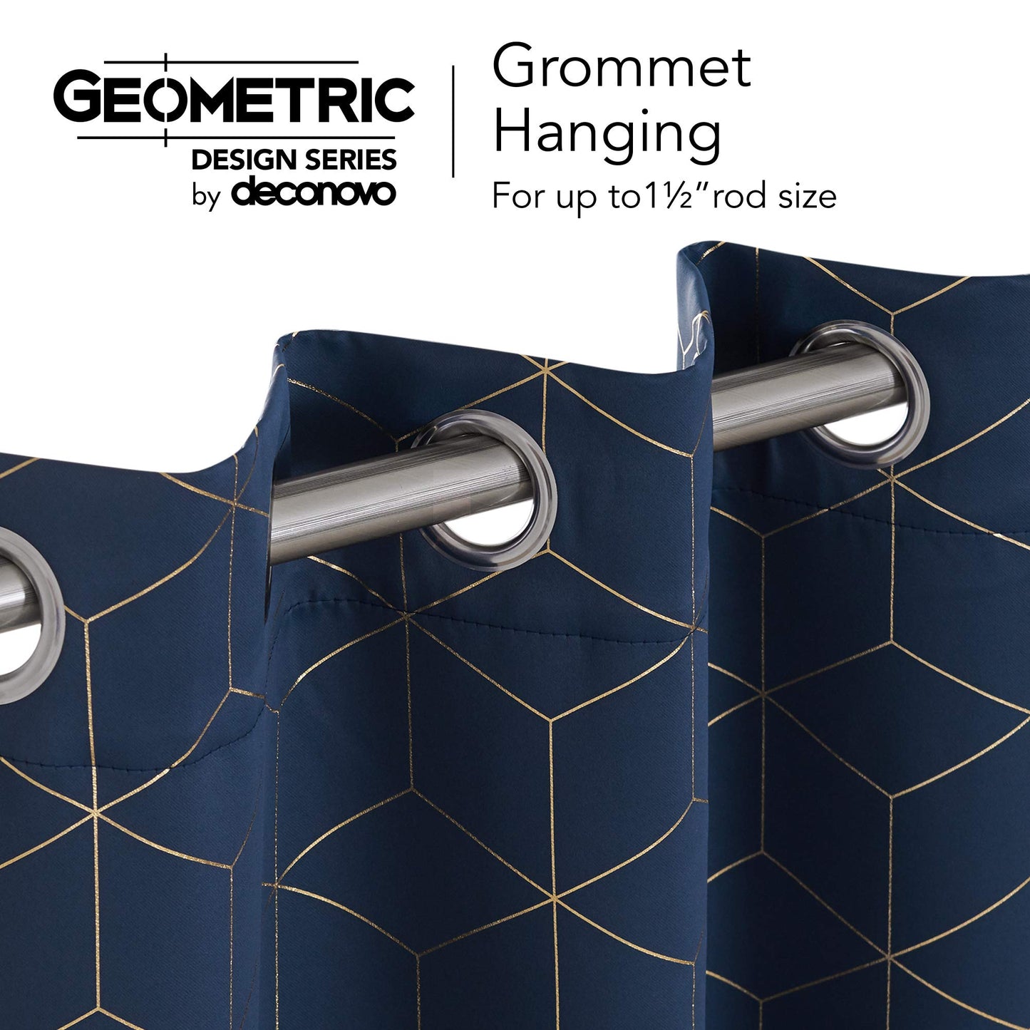 Deconovo Grommet Blackout Curtains, Room Darkening Gold Diamond Drapes, 2 Panels, Navy Blue, 52W x 84L Inch, for Bedroom and Living Room